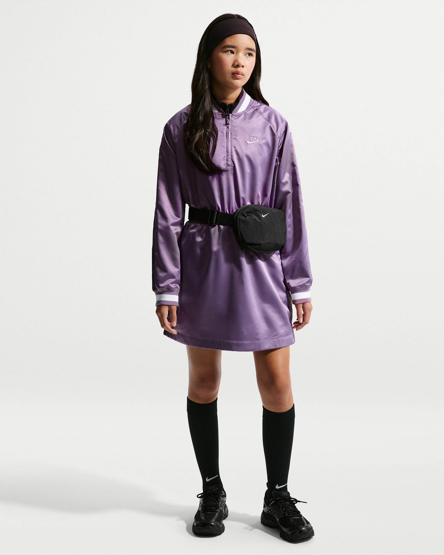 Nike Sportswear Older Kids' (Girls') Satin Long-Sleeve Dress - Violet Dust/Purple Dynasty/Volt/Violet Dust