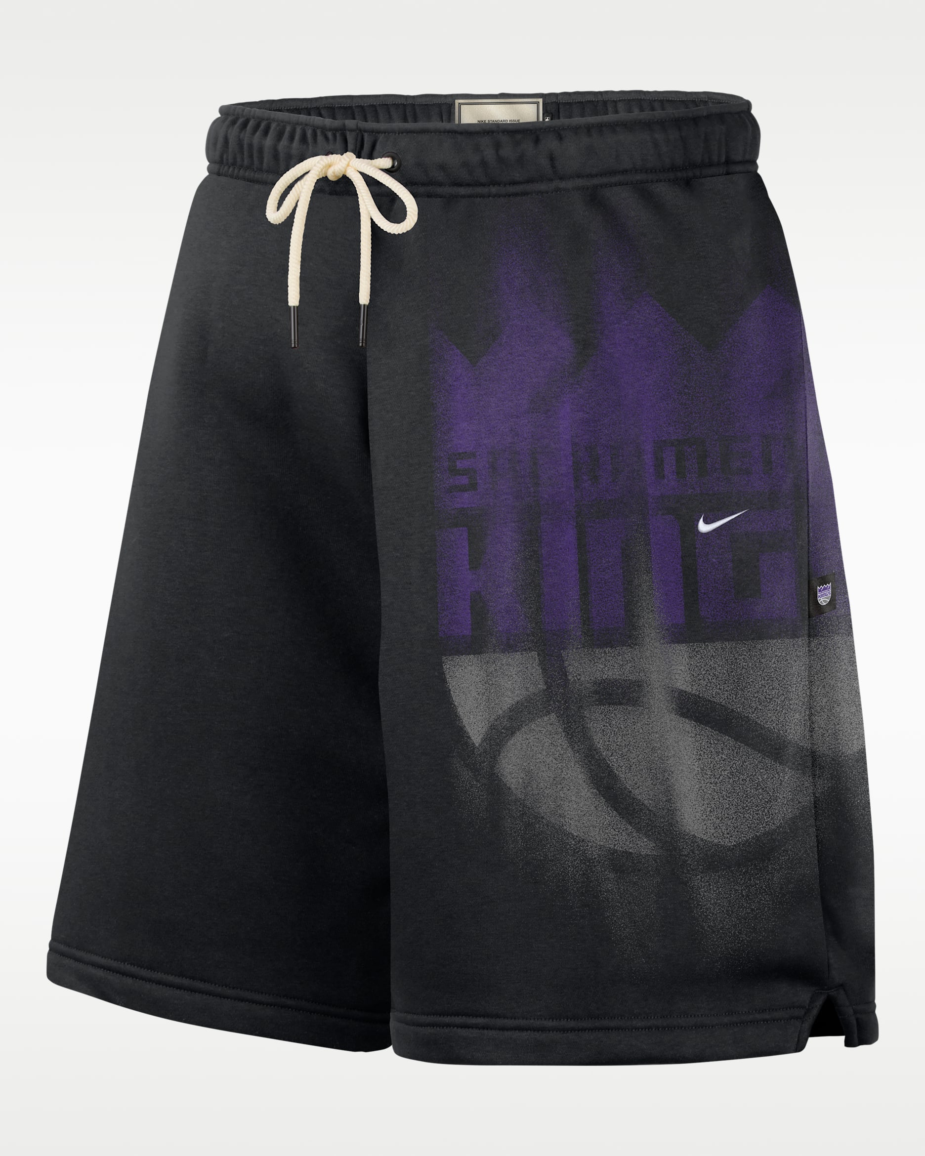 Shorts de básquetbol de tejido Fleece para hombre Sacramento Kings Standard Issue - Negro/Blanco