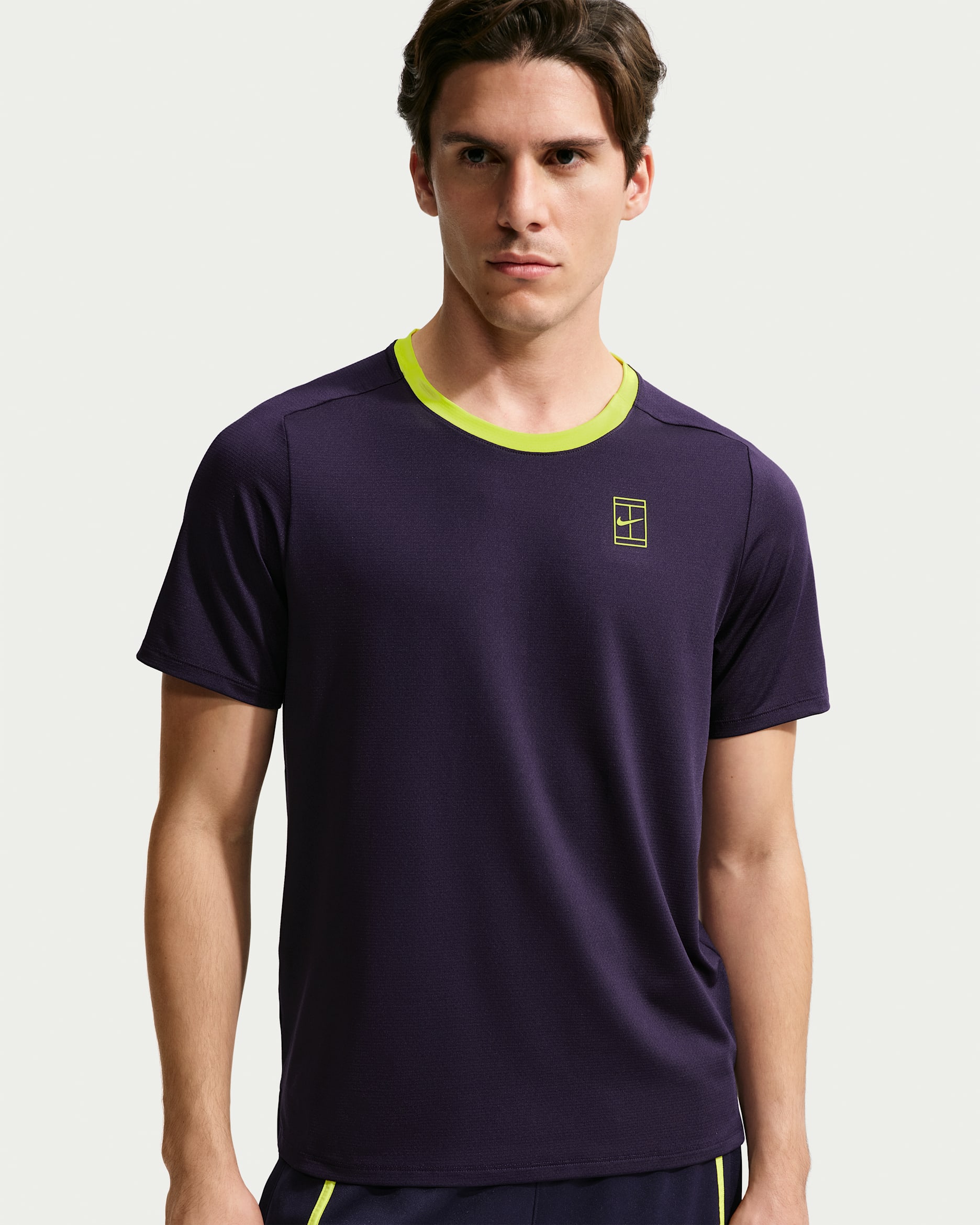 NikeCourt Advantage Men's Dri-FIT Tennis Top - Purple Dynasty/Lemon Venom/Lemon Venom