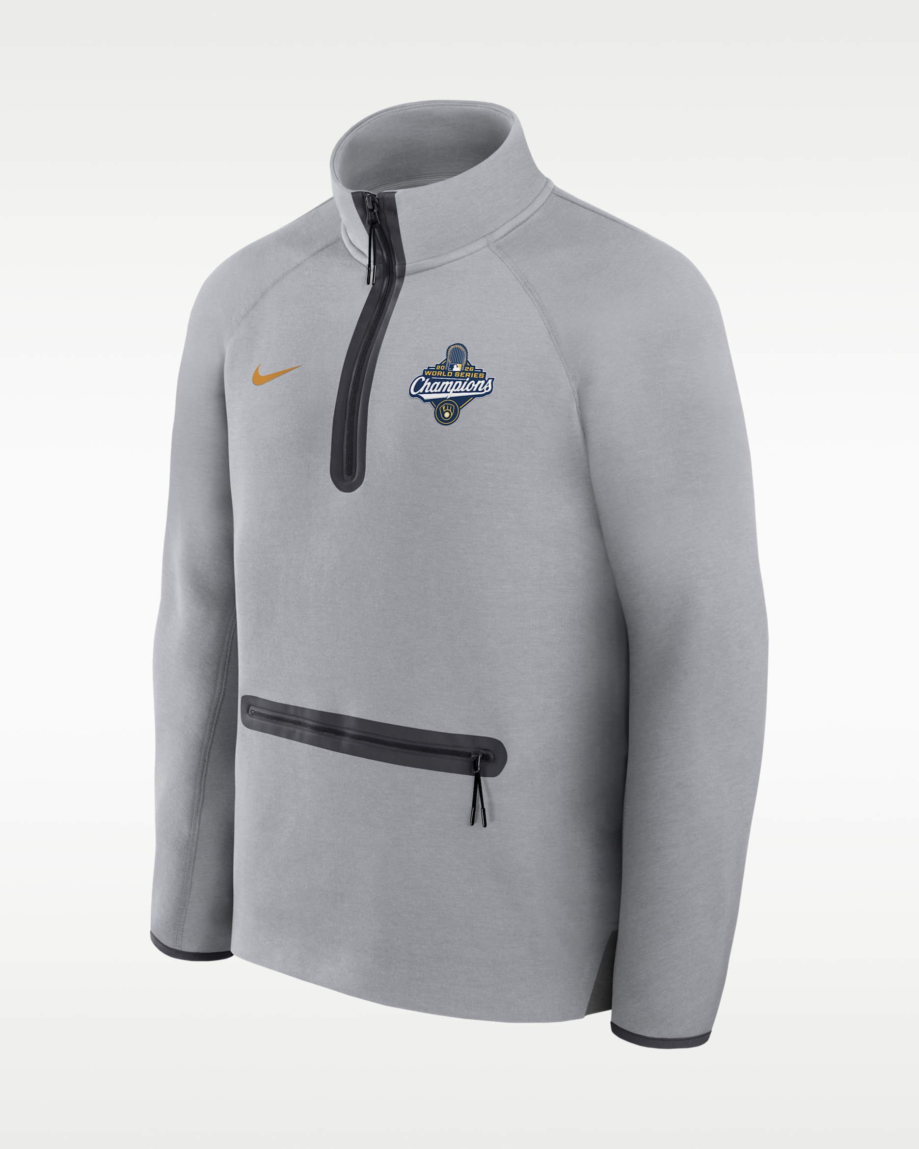 Milwaukee Brewers 2026 World Series Champions Tech Fleece Men's Nike MLB 1/2-Zip Top - Grey