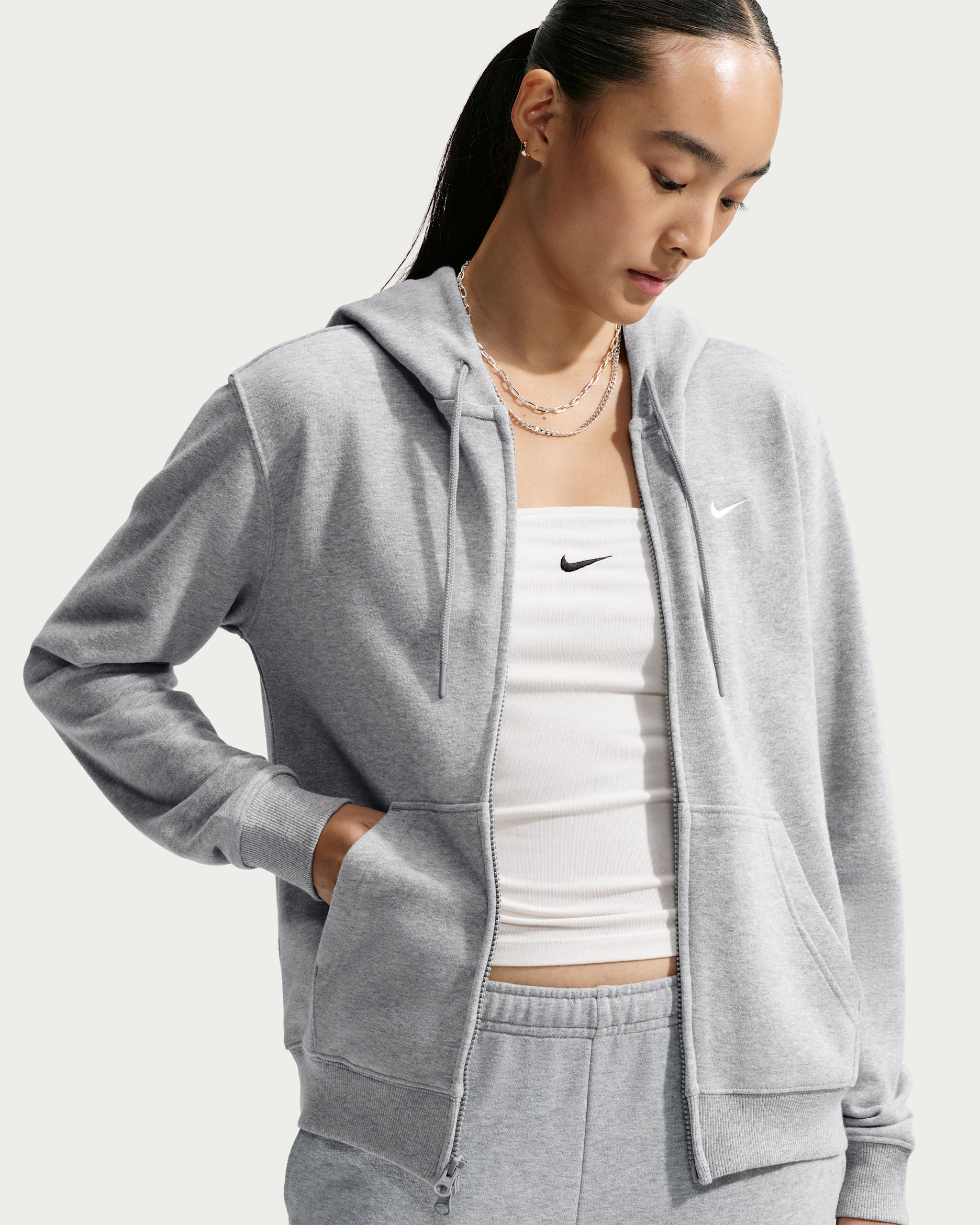 Nike Studio Fleece Lightweight Women's Full-Zip Hoodie - Dark Grey Heather/Sail