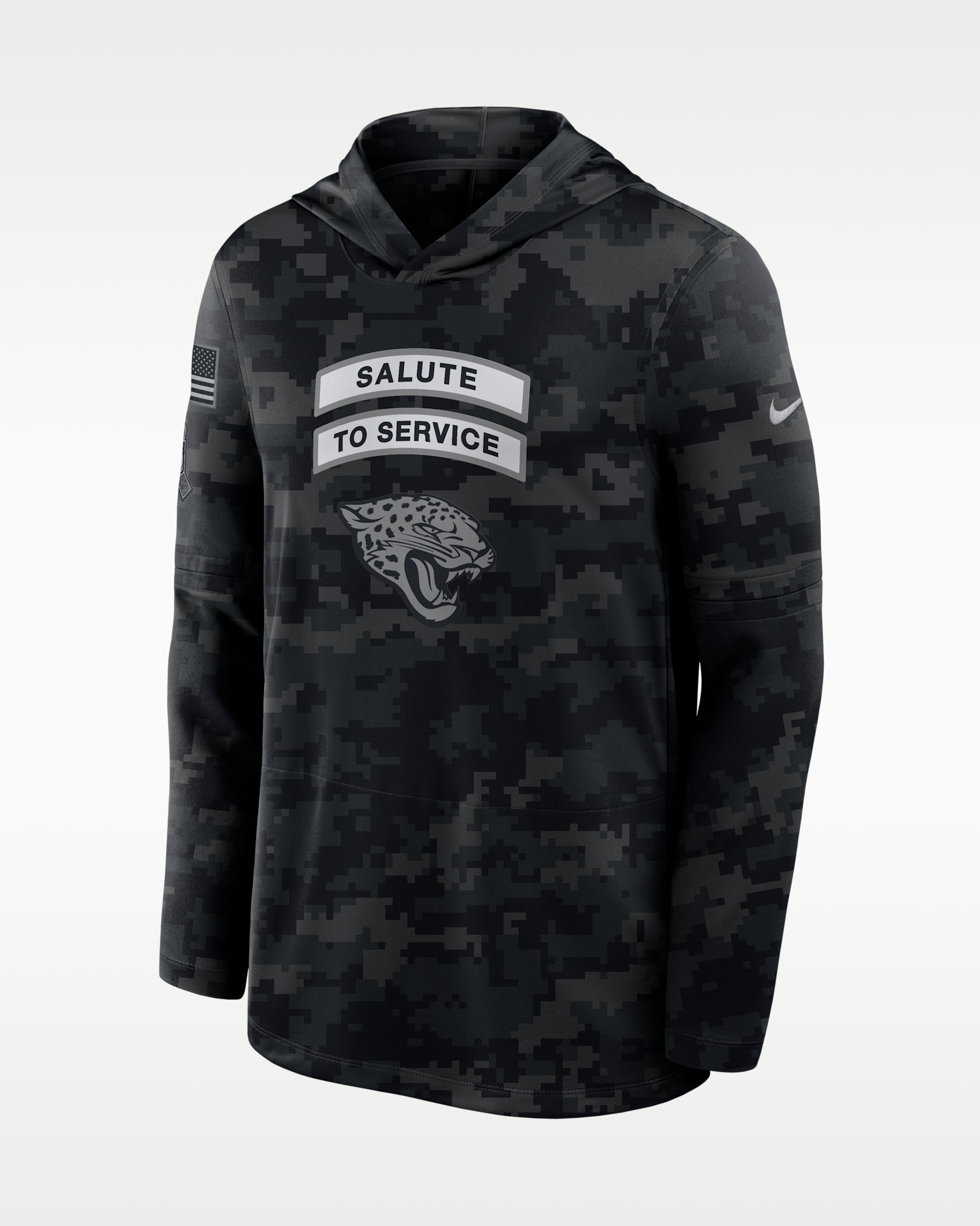 Jacksonville Jaguars Salute to Service Sideline Men's Nike Dri-FIT NFL Long-Sleeve Hooded Top - Black/Black