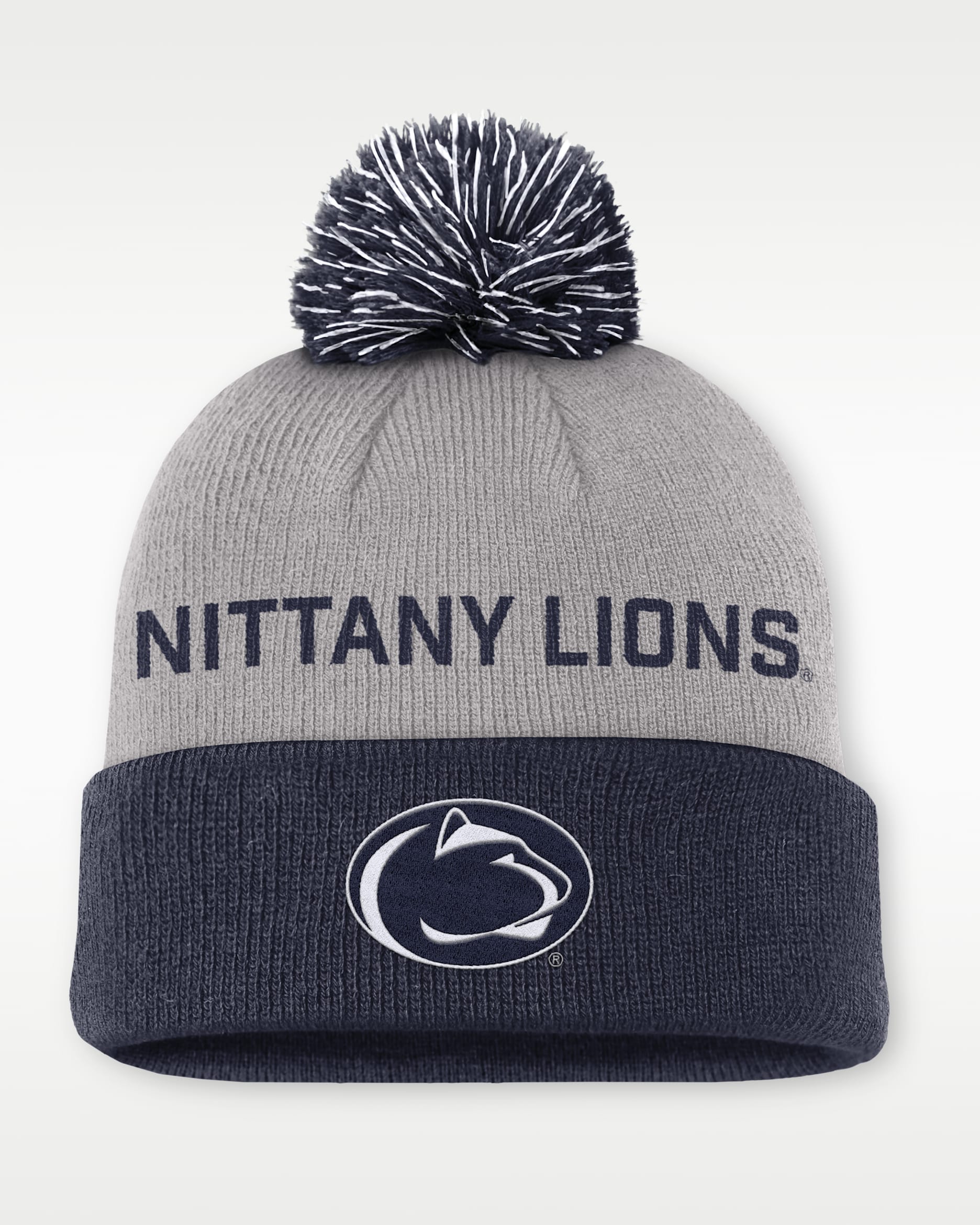 Penn State Primetime Peak Men's Nike College Cuffed Pom Beanie - Grey