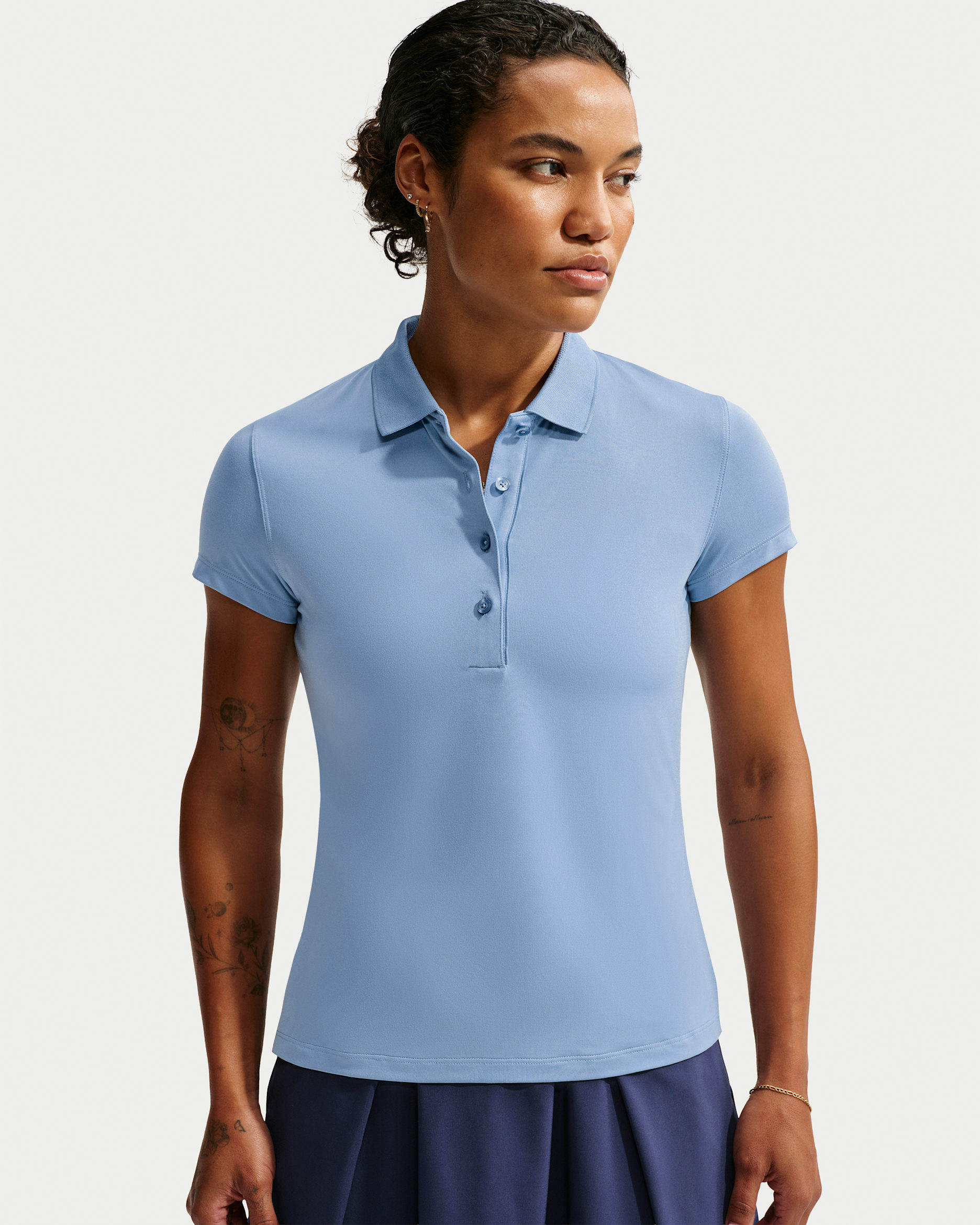 Nike Golf Club Women's Dri-FIT UV Short-Sleeve Golf Polo - Work Blue/White
