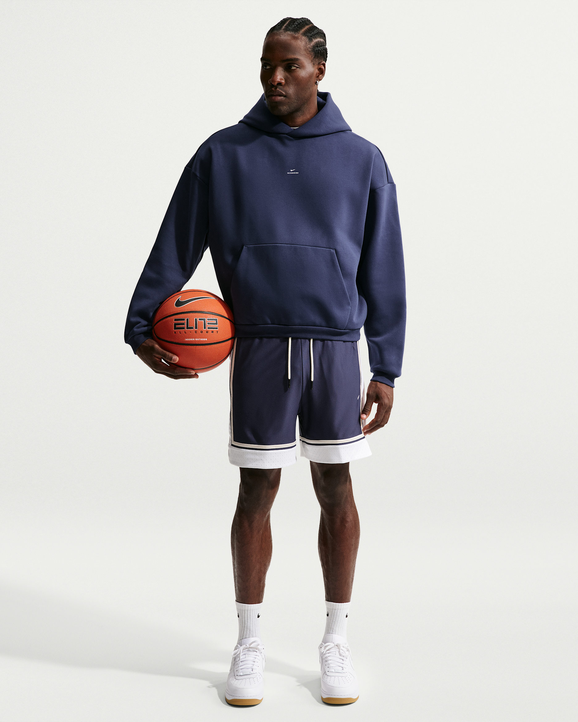 Shorts de básquetbol Dri-FIT de 15 cm para hombre Nike Standard Issue - Azul marino medianoche/Blanco/Marfil pálido/Marfil pálido