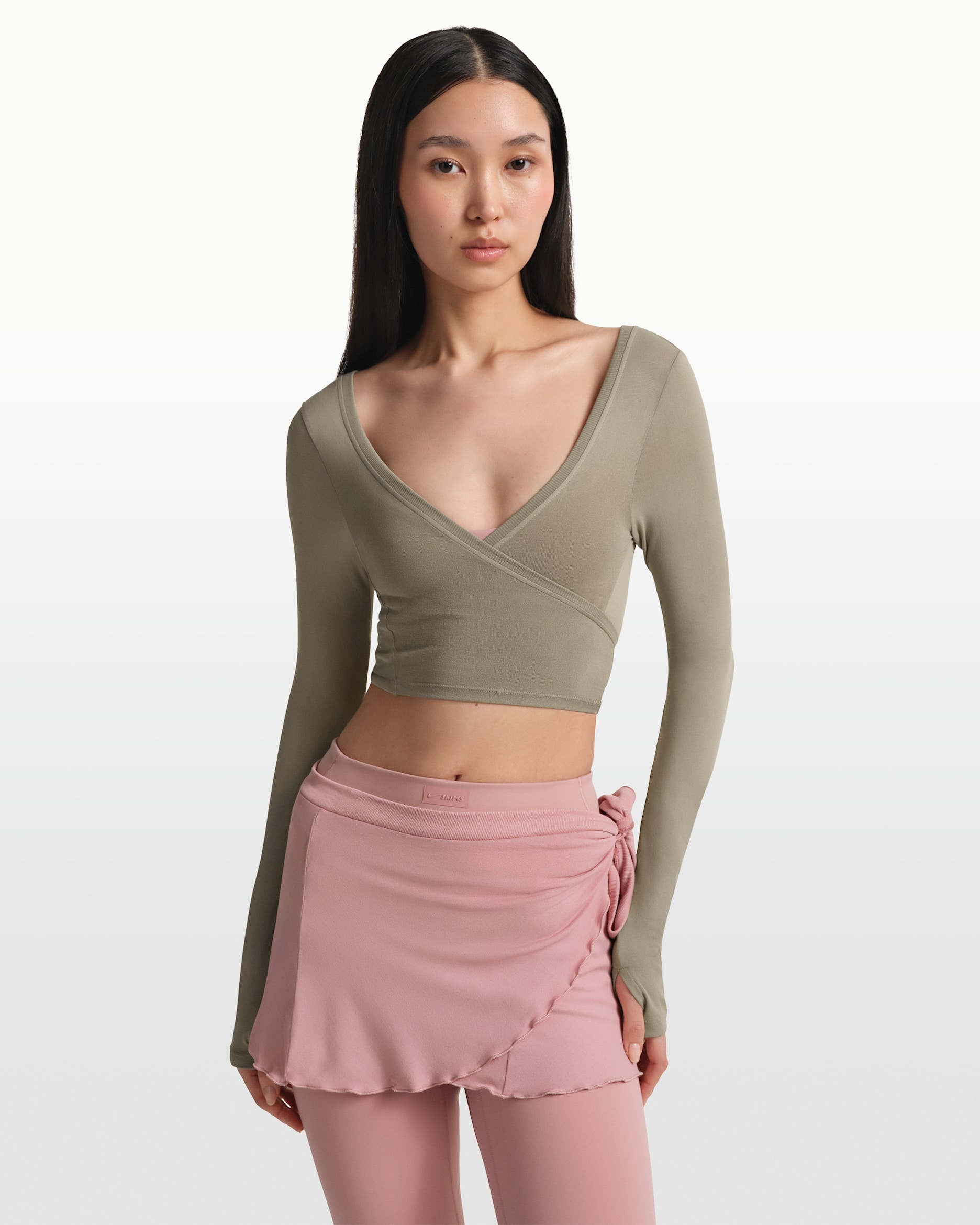 NikeSKIMS Stretch Knit Women's Long-Sleeve Wrap Top - NSKM DUNE
