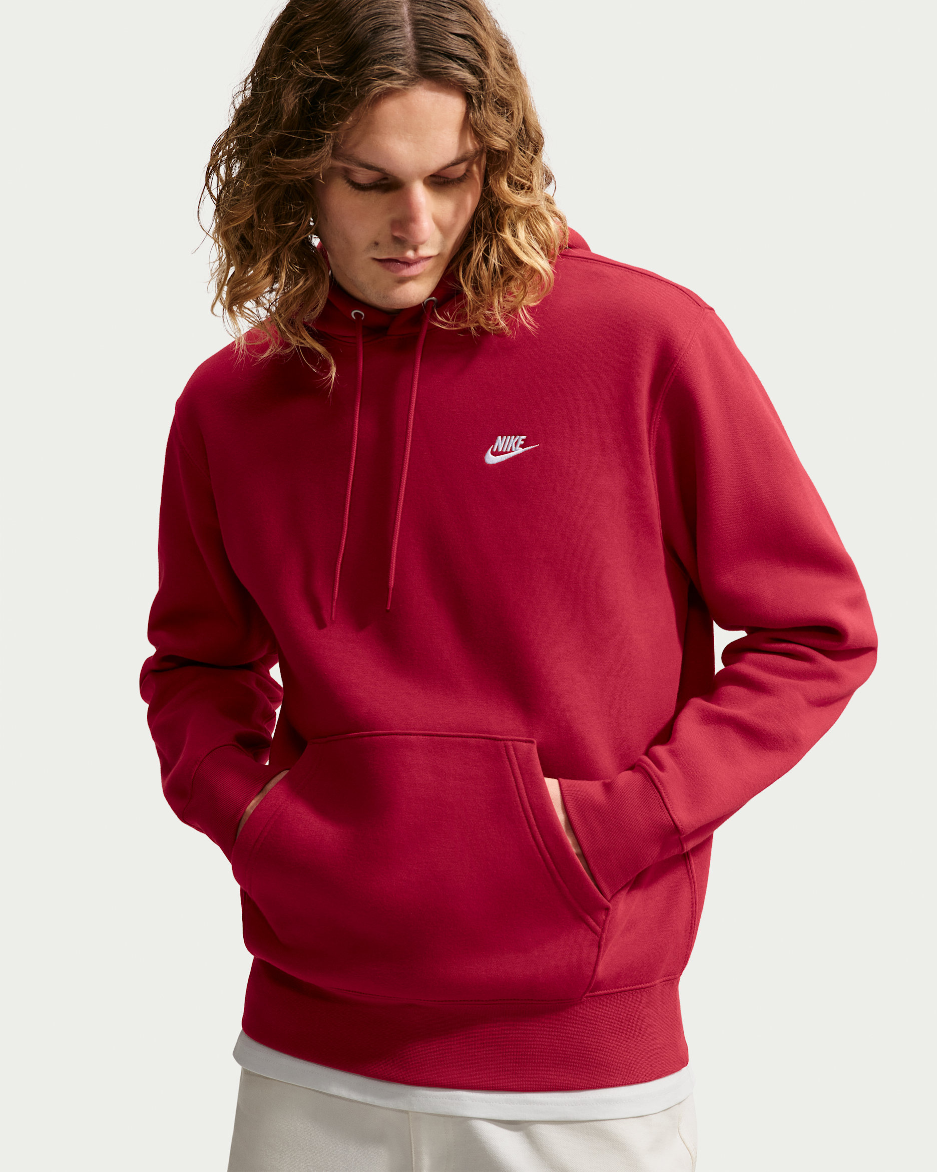 Nike Club Men's Pullover Fleece Hoodie - Tough Red/Tough Red/White