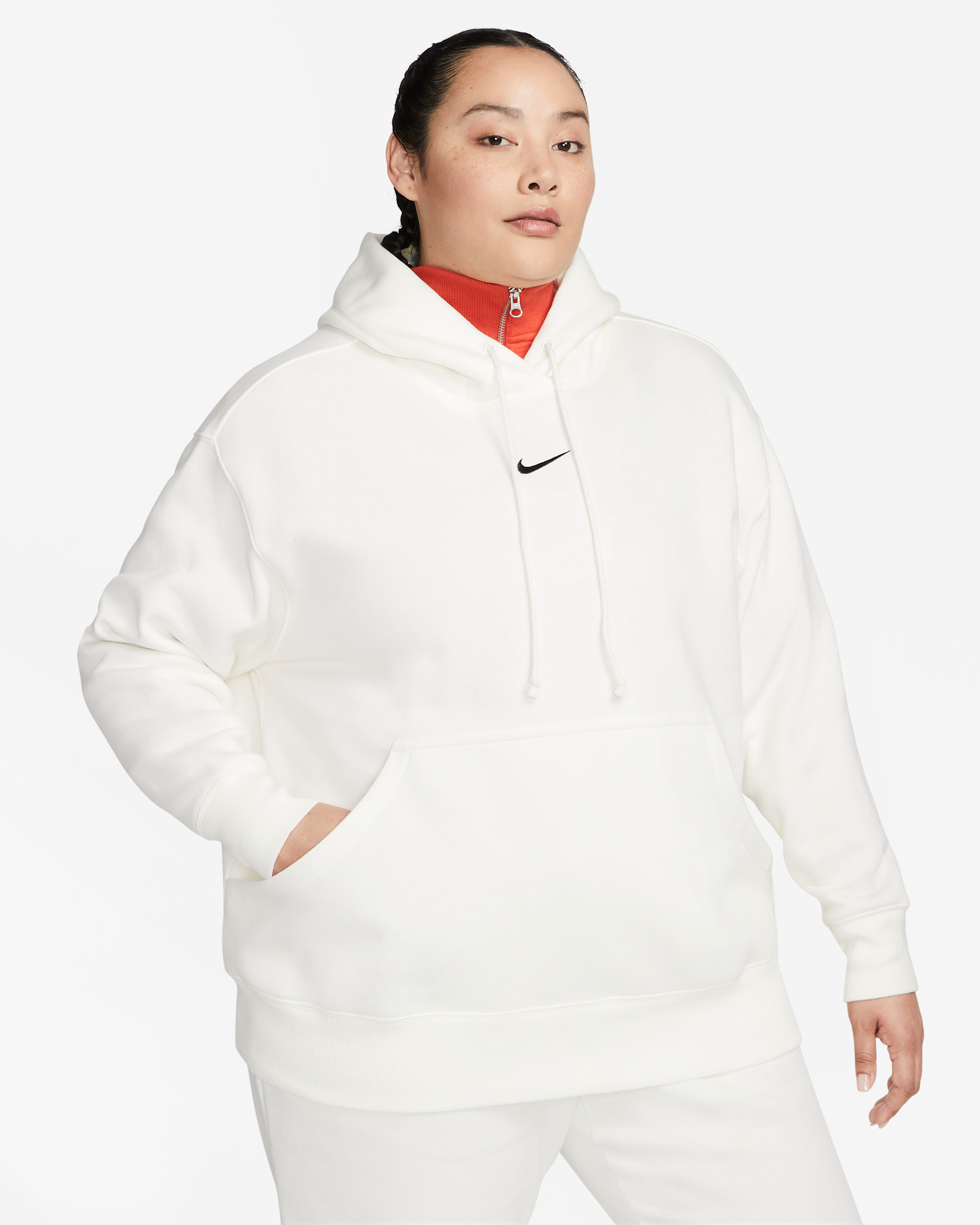 Hoodie pullover de corte folgado Nike Sportswear Phoenix Fleece para mulher (tamanhos grandes) - Sail/Preto