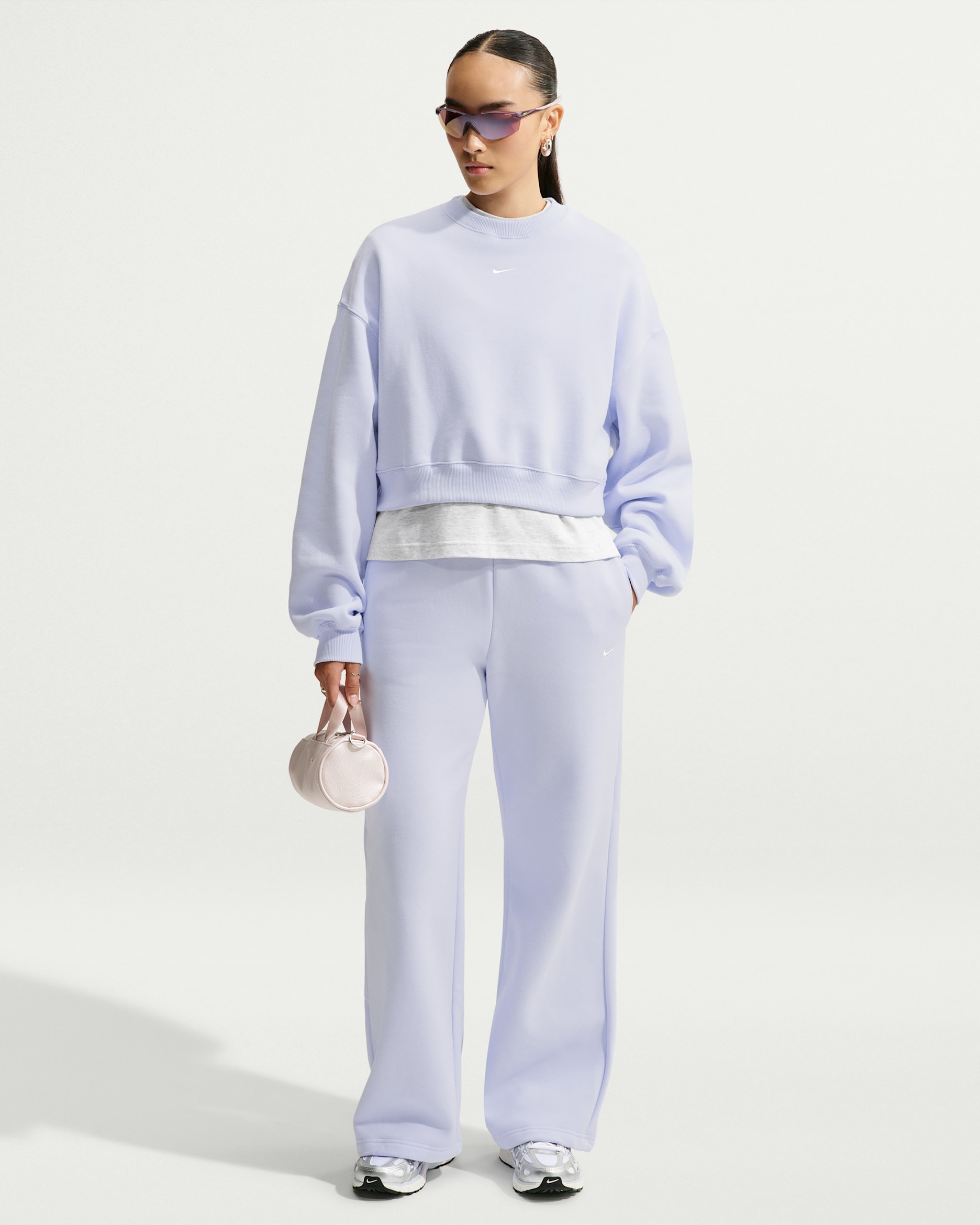 Nike Studio Fleece Medium Weight Women's Mid-Rise Wide-Leg Trousers - Palest Purple/Sail