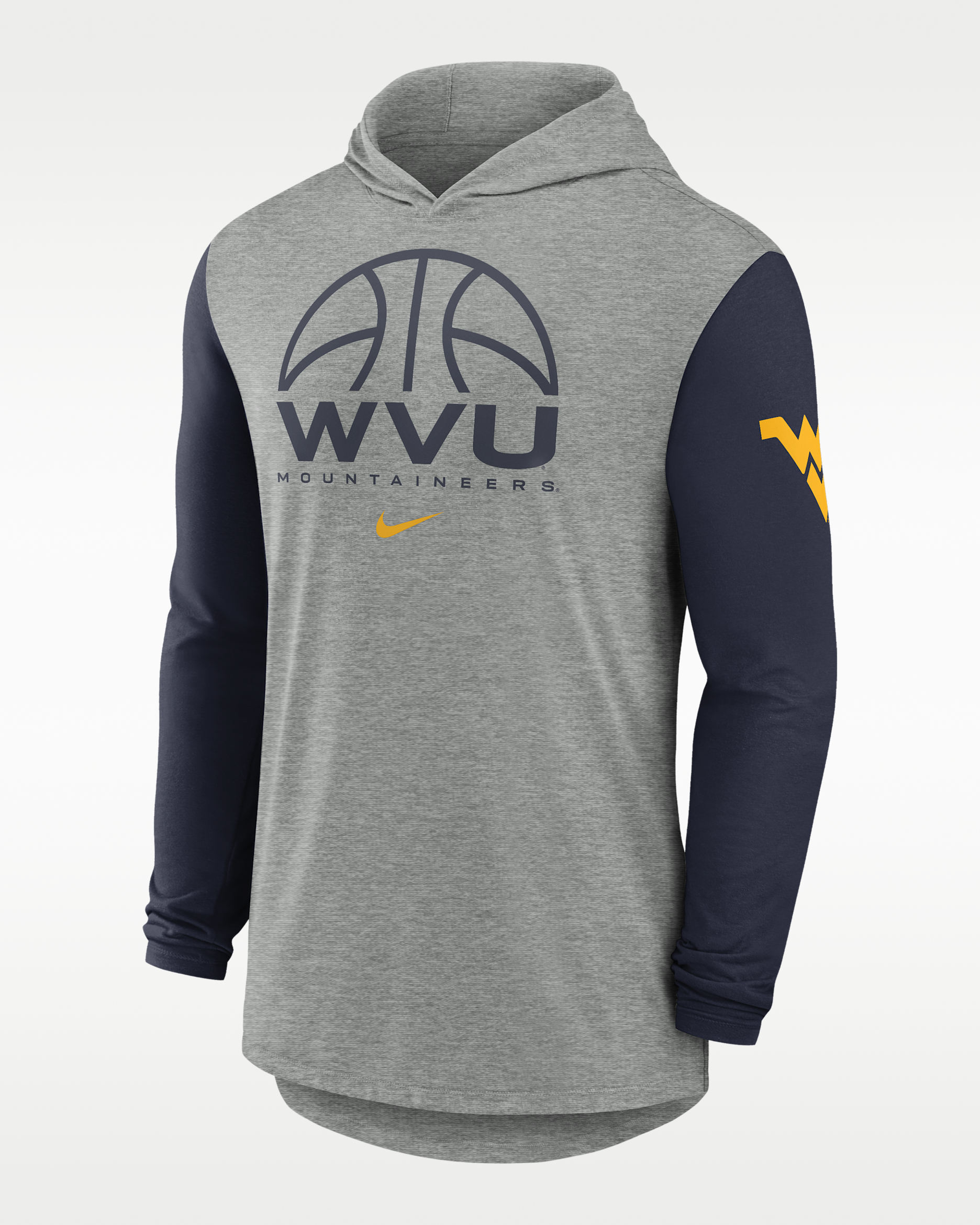 Playera de manga larga con gorro universitaria Nike Dri-FIT para hombre West Virginia de básquetbol - Gris