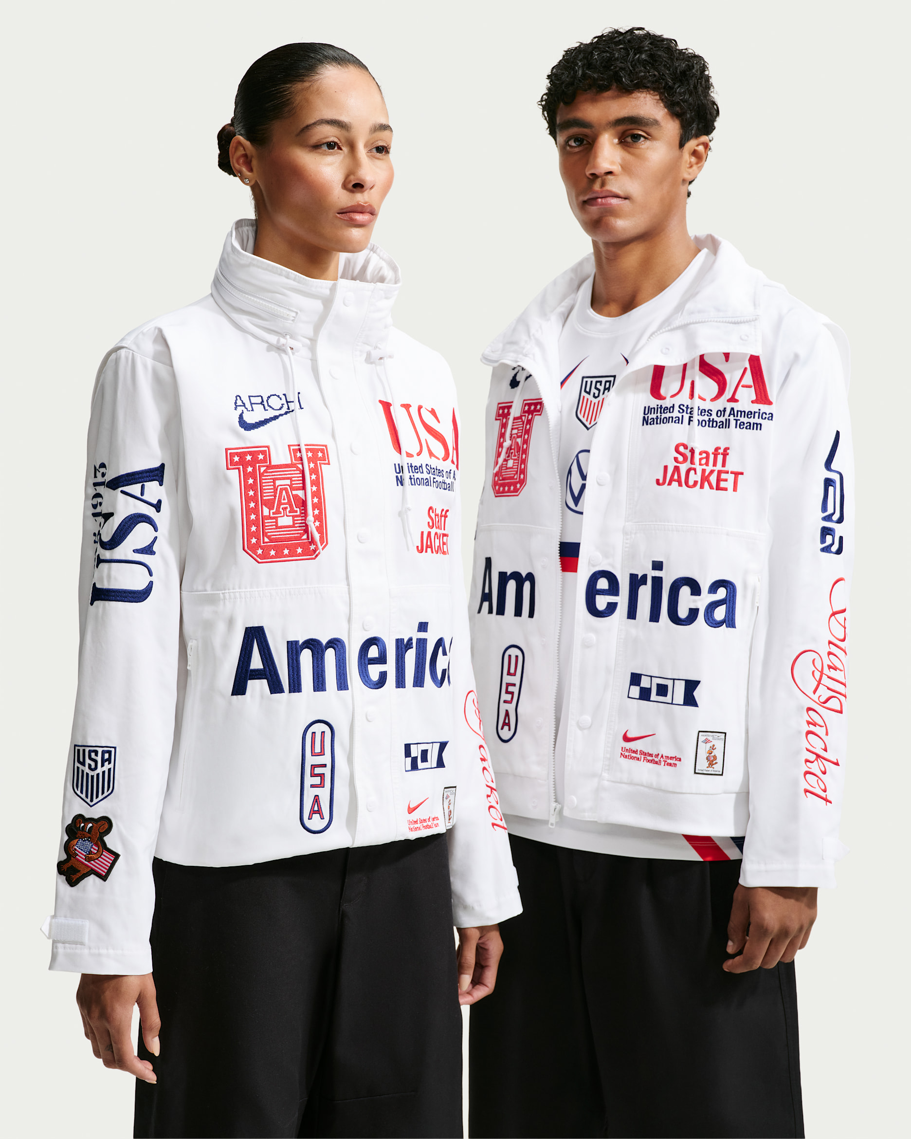 USA x V.A.A. Men's Woven Staff Jacket - White/Deep Royal Blue