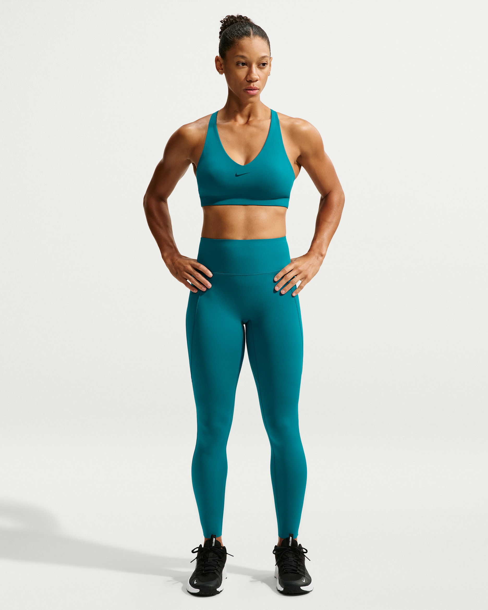 Nike Universa Women's High-Waisted Full-Length Leggings with No Front Seam - Bright Spruce/Bright Spruce/Midnight Turquoise