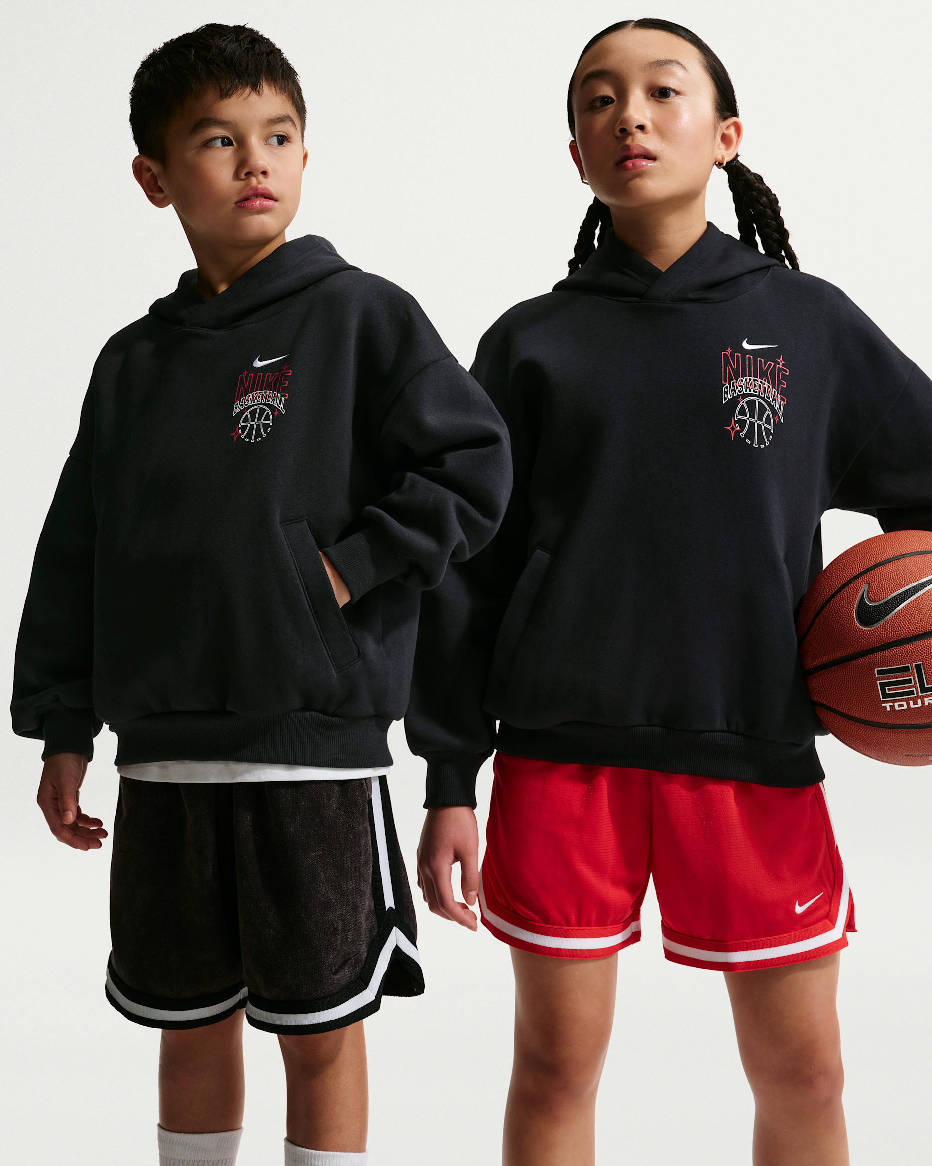 Sudadera con gorro de básquetbol de tejido Fleece oversized para niños talla grande Nike Sportswear - Negro/Blanco