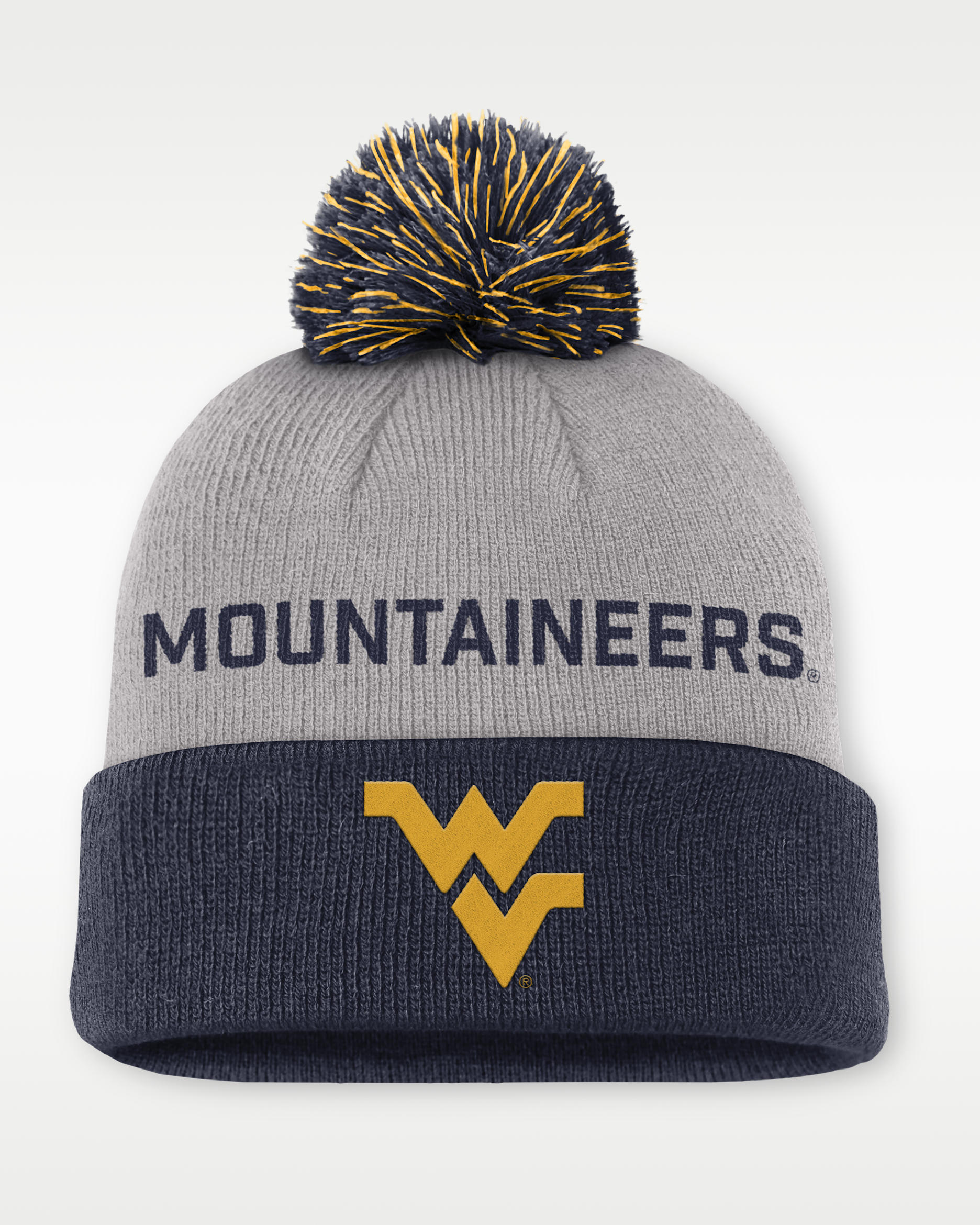 West Virginia Primetime Peak Men's Nike College Cuffed Pom Beanie - Grey