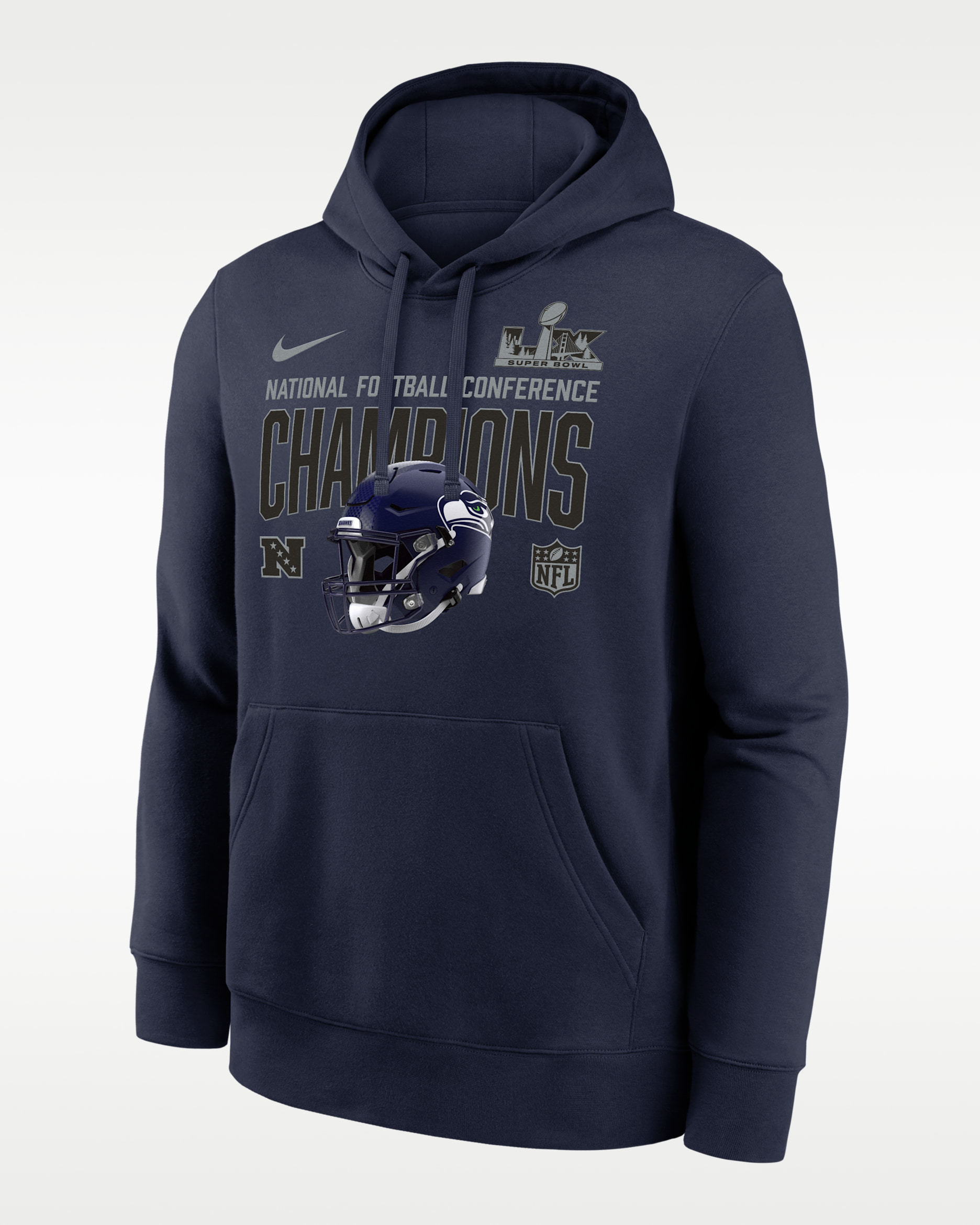 Seattle Seahawks 2026 NFC Champions Glory Shield Men's Nike NFL Pullover Hoodie - Navy