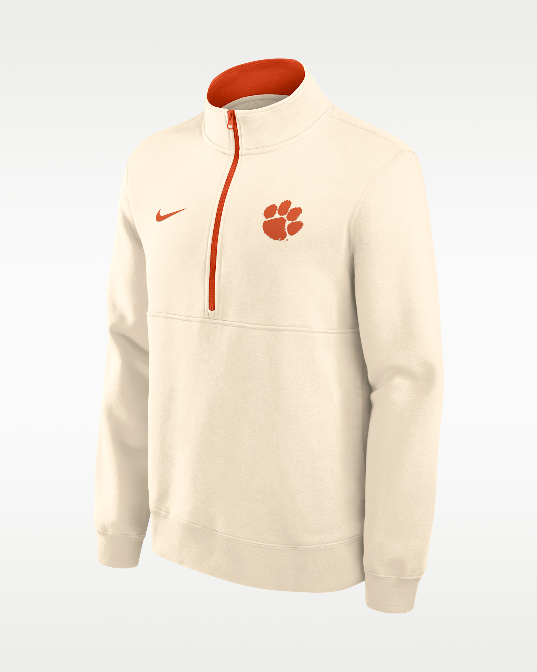 Clemson Primetime Primary Logo Men's Nike College 1/2-Zip Crew - Natural/University Orange