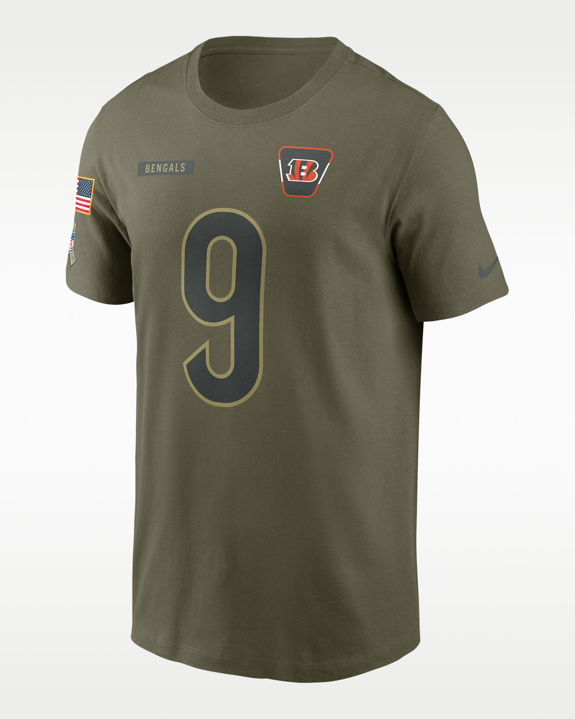Playera Nike de la NFL para hombre Joe Burrow Cincinnati Bengals Salute To Service - Oliva