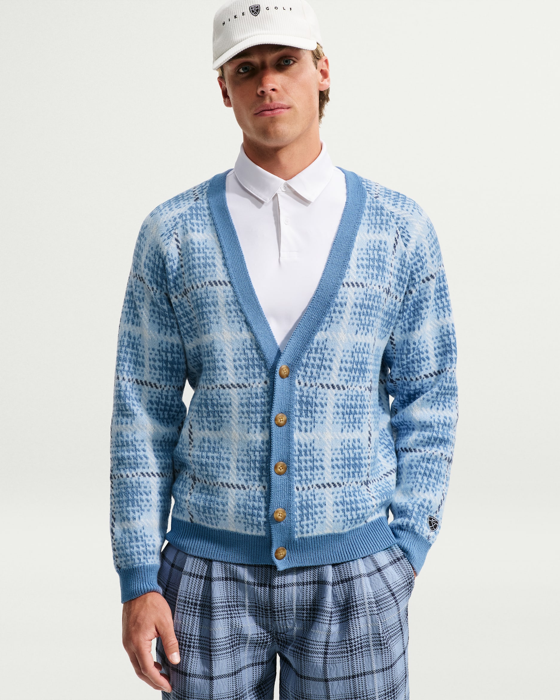 Nike Tartan Men's Loose Golf Cardigan - Work Blue