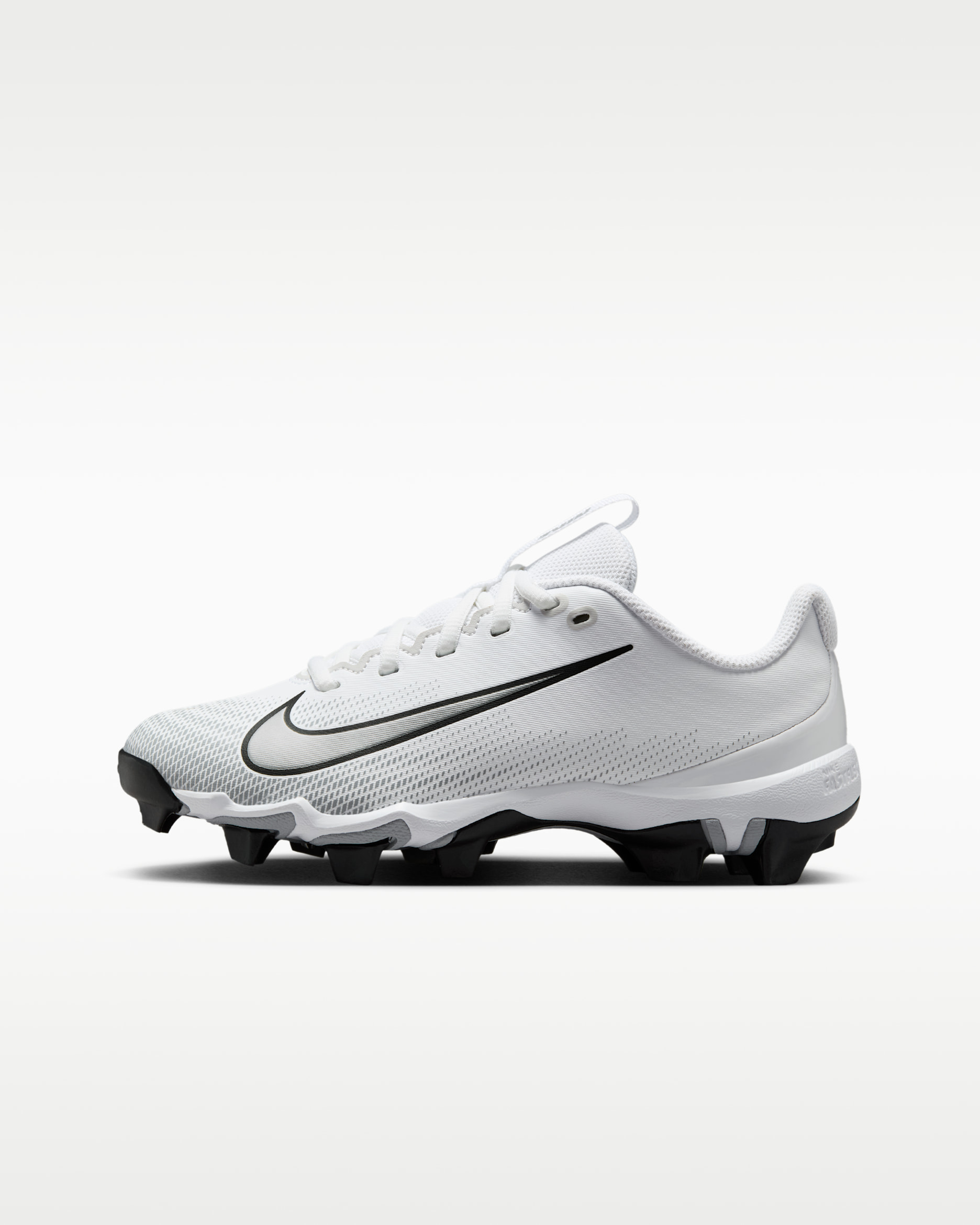 Tacos de fútbol para niños grandes Nike Vapor Shark 3 - Blanco/Gris lobo/Negro/Plata metalizado