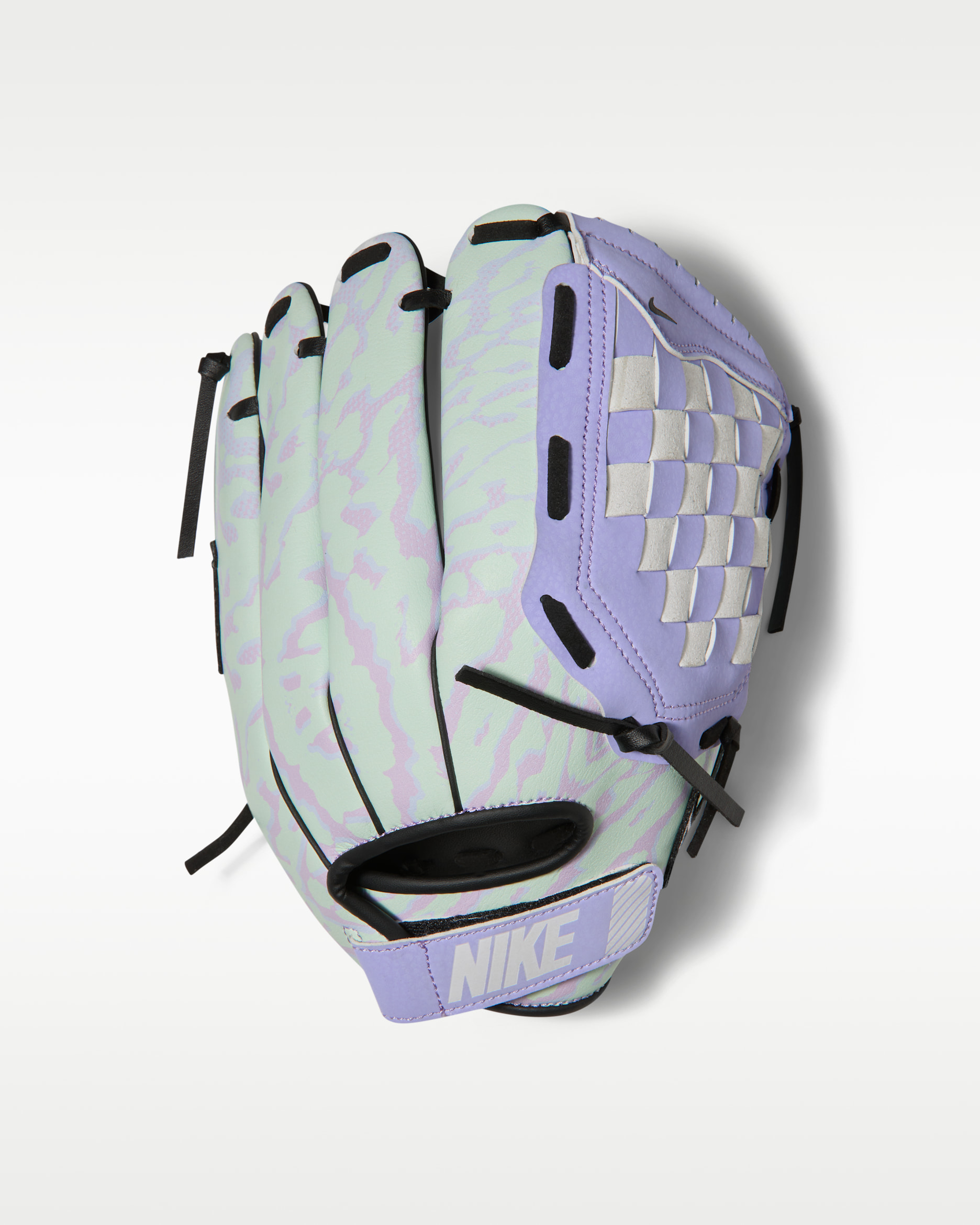 Guante de softbol para niños talla grande (para lanzar con la mano izquierda) Nike Hyperdiamond 2.0 - Verde resplandor/Morado pulso/Negro