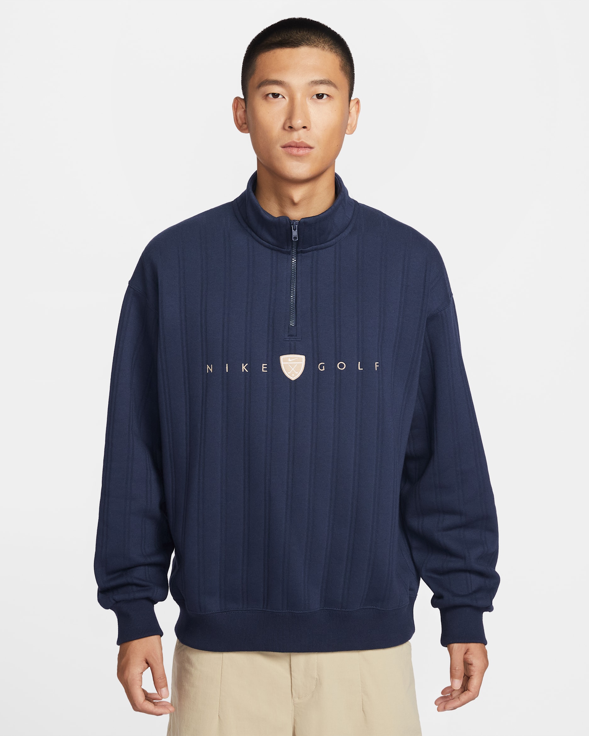 ナイキ フェアウェイ フレッシュ メンズ Therma-FIT オーバーサイズド ハーフジップ ゴルフトップス - カレッジネイビー/ライムストーン