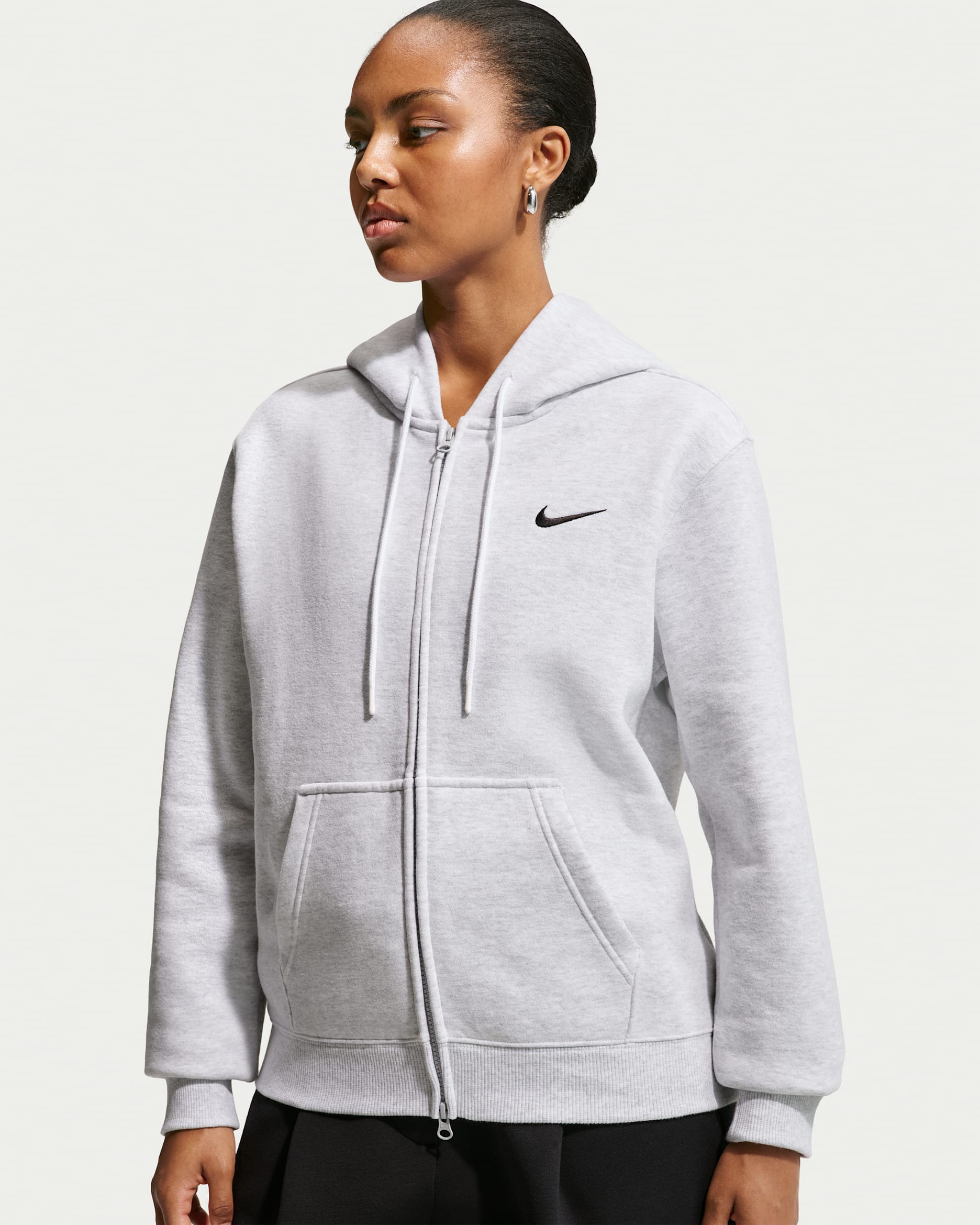 Nike Studio Fleece Medium Weight Women's Full-Zip Hoodie - Birch Heather/Black