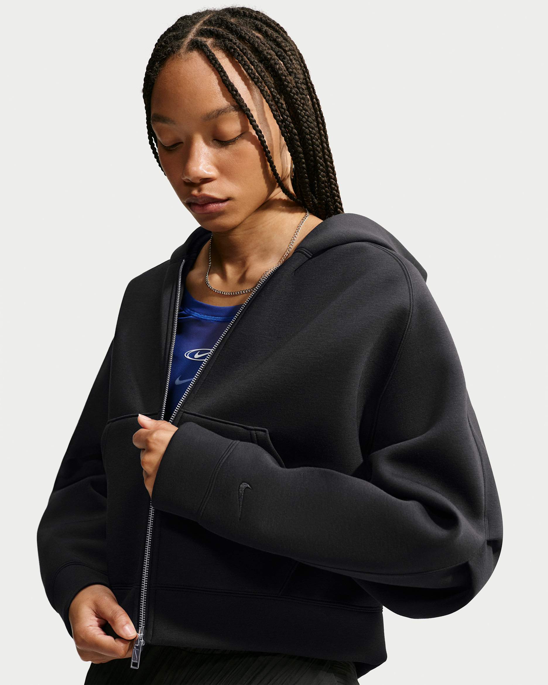 Nike Article Fleece ekstra stor hettejakke til dame - Svart/Ice Silver/Svart