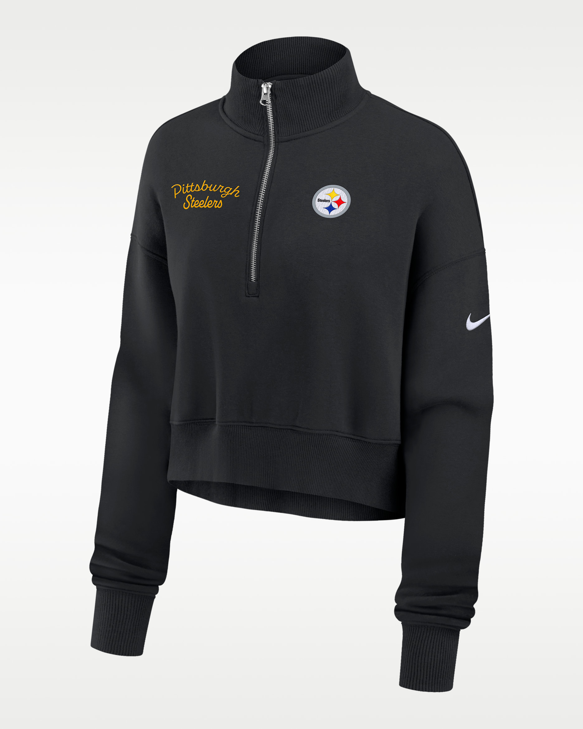 Sudadera de cuello redondo Nike de la NFL cropped de cierre de 1/4 para mujer Pittsburgh Steelers Phoenix - Negro