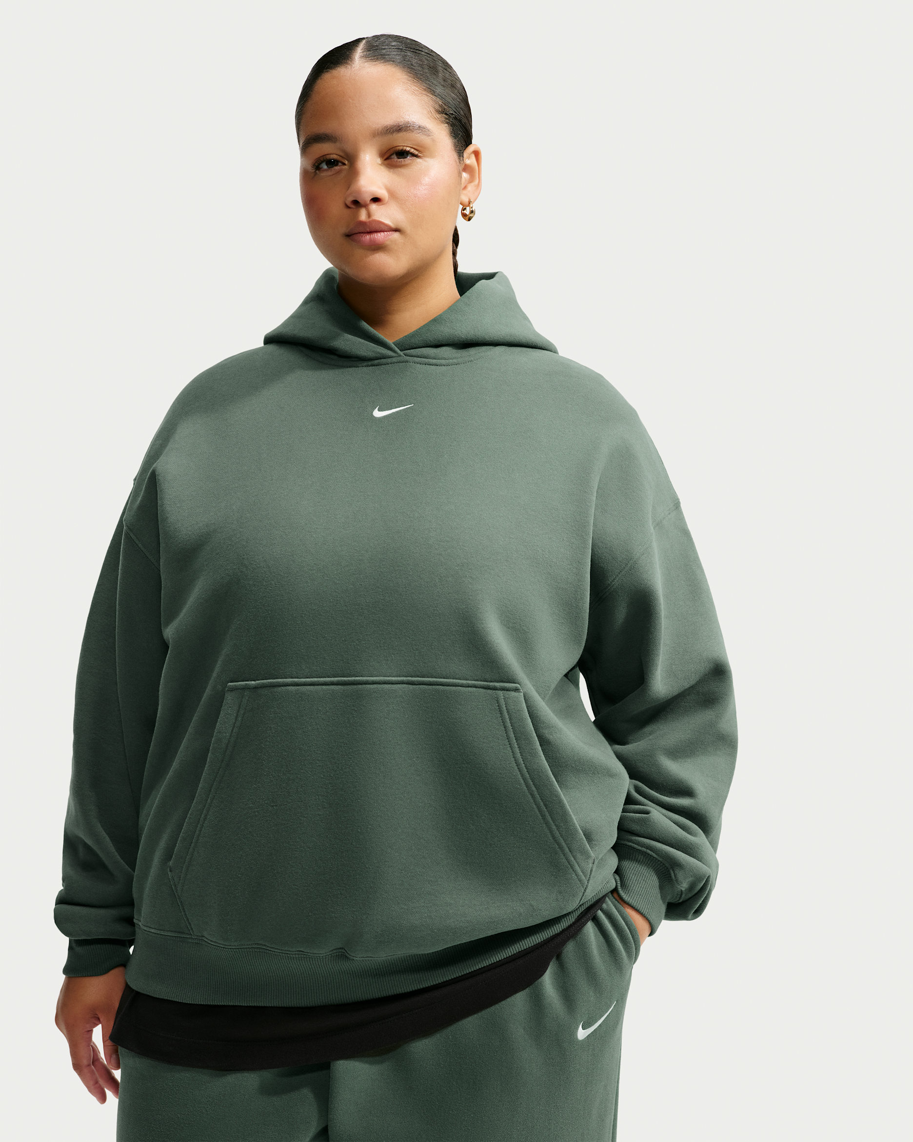 Nike Studio Fleece Medium Weight Women's Oversized Pullover Hoodie (Plus Size) - Camo Green/Sail