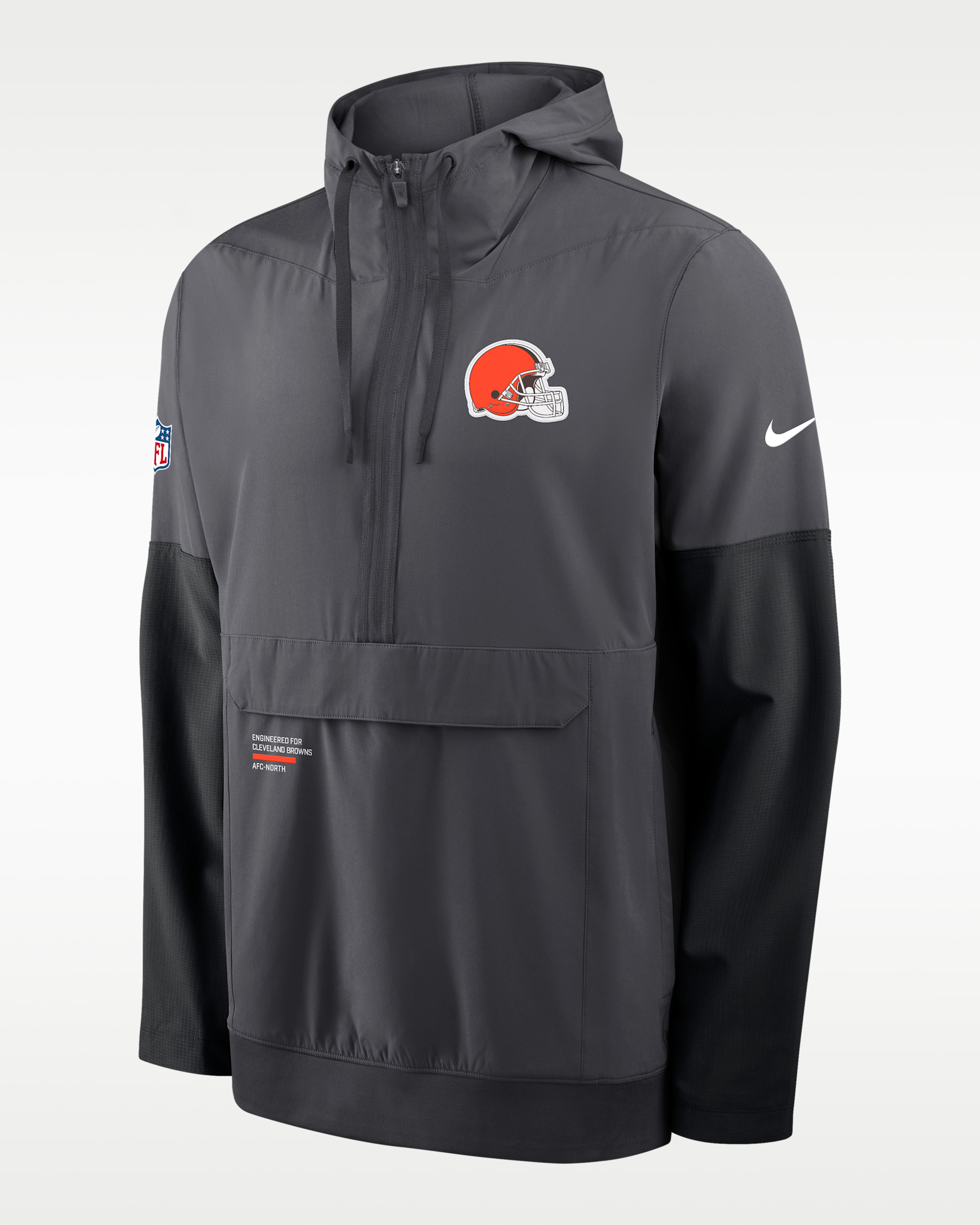 Cleveland Browns Well Rounded Anorak Men's Nike NFL 1/2-Zip Hooded Jacket - Anthracite