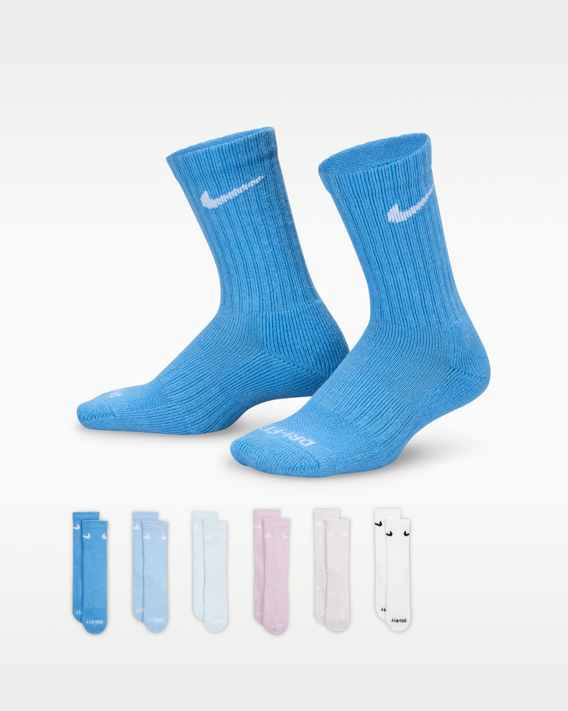Nike Performance Basics Kids' Dri-FIT Crew Socks (6 Pairs) - Blue Beyond