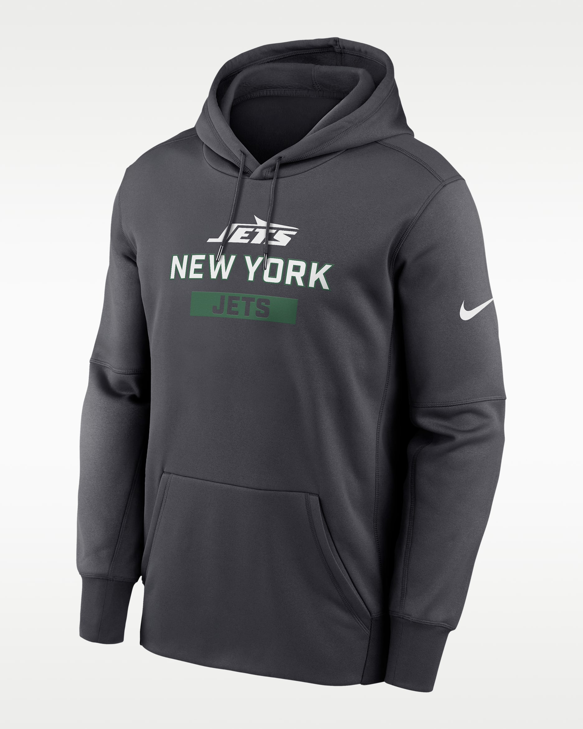 New York Jets Toss Sweep Men’s Nike Therma NFL Pullover Hoodie - Anthracite