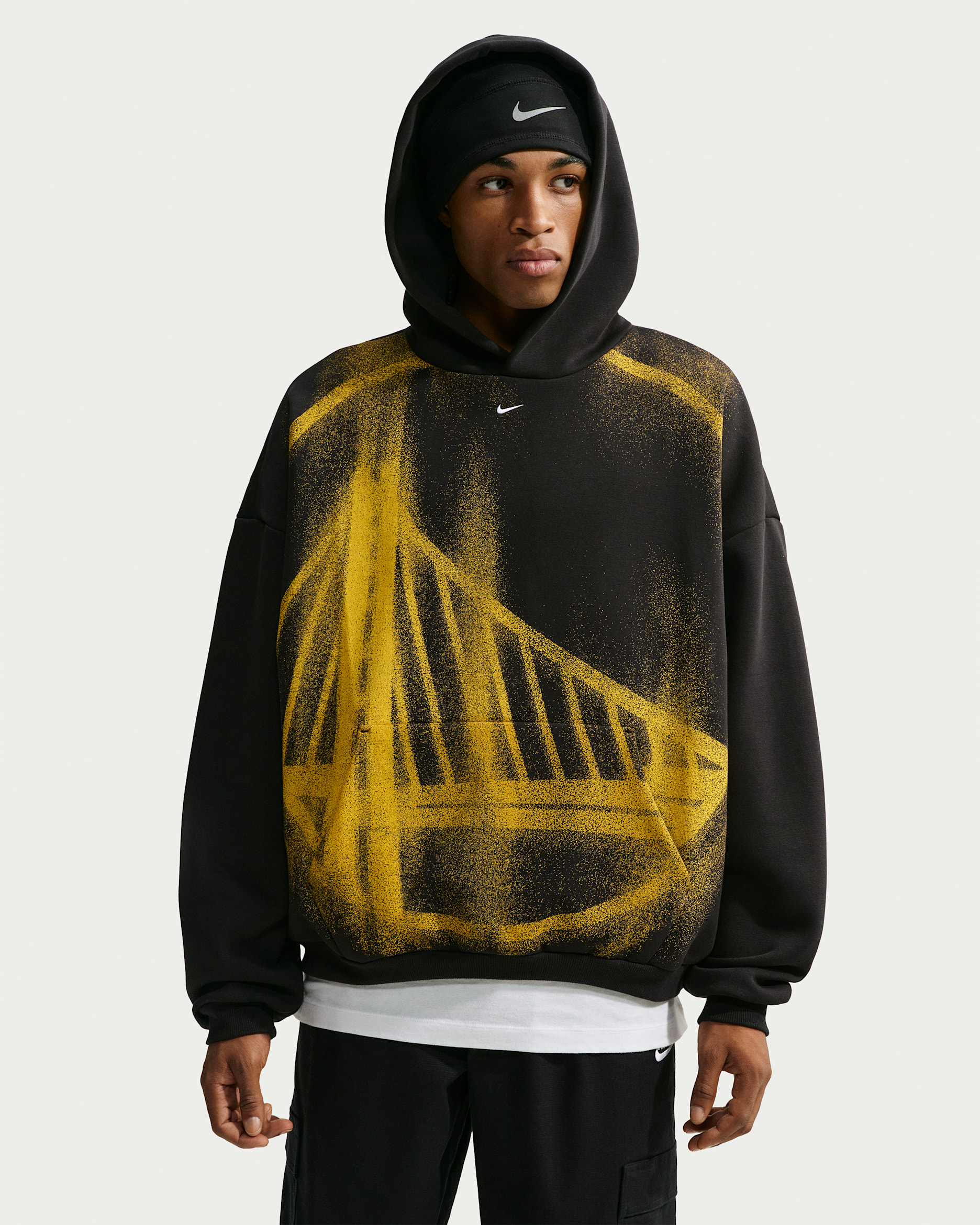 Golden State Warriors Standard Issue Men's Fleece Basketball Hoodie - Black/White