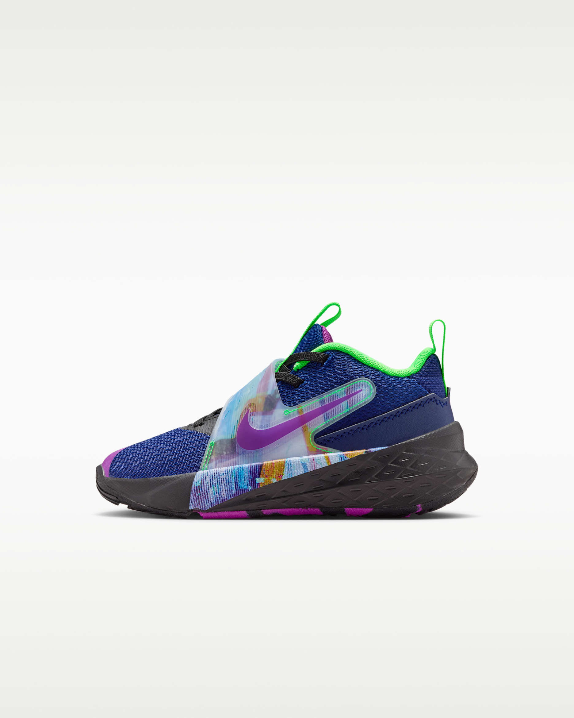 รองเท้าเด็กเล็ก Nike Team Hustle D 12 - Blue Void/ดำ/Green Strike/Vivid Purple