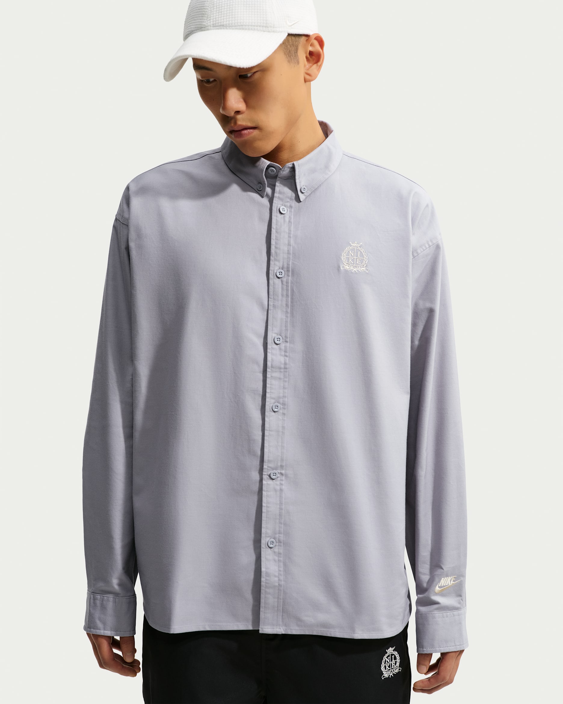 Nike Sportswear Club 男款牛津長袖上衣 - Cement Grey/Sanddrift