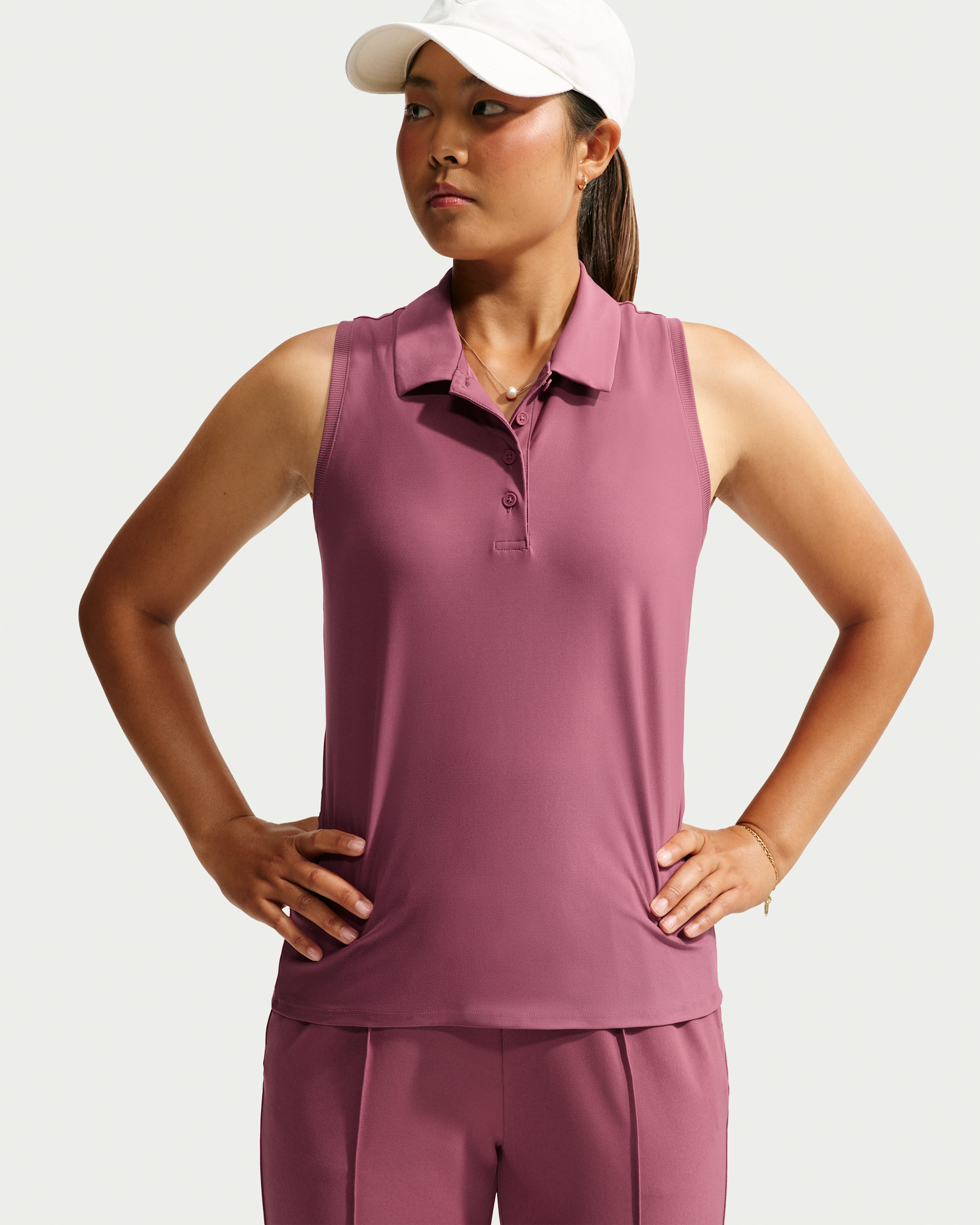 Nike Victory Women's Dri-FIT Sleeveless Polo - Pink Smoke/White