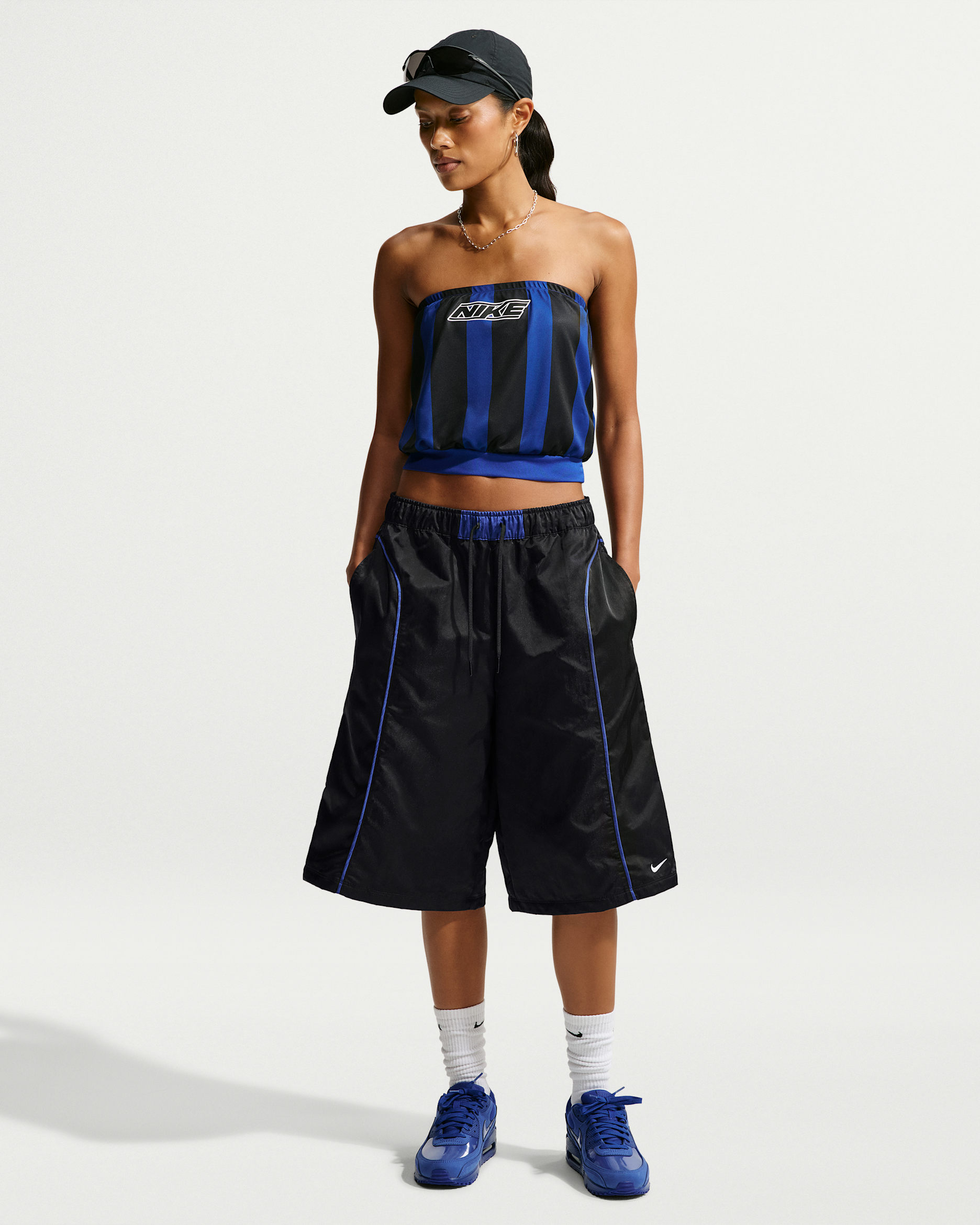 Nike Sportswear Women's Loose Mid-Rise Woven Shorts - Black/Old Royal/Old Royal/White