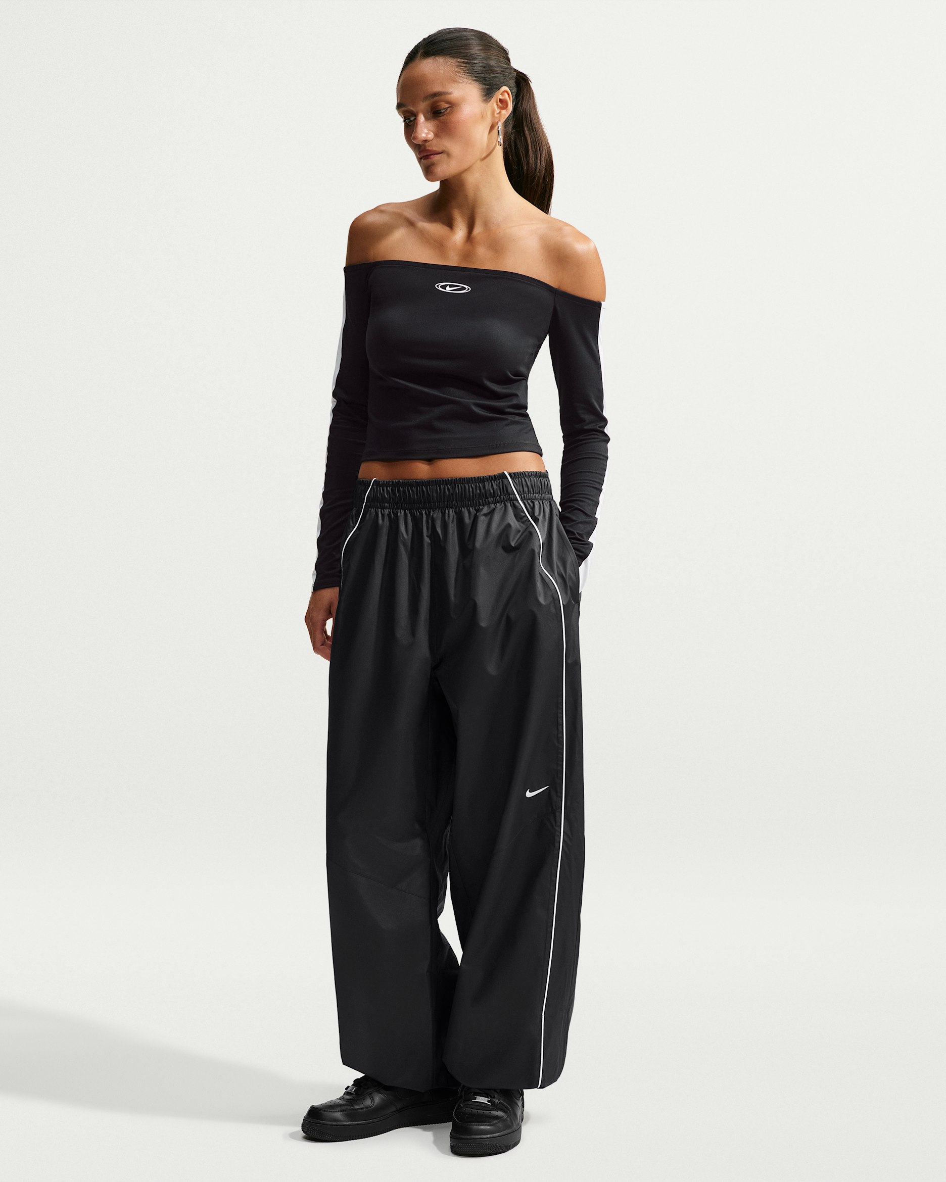 Nike Sportswear Women's Loose High-Rise Track Pants - Black/White/White
