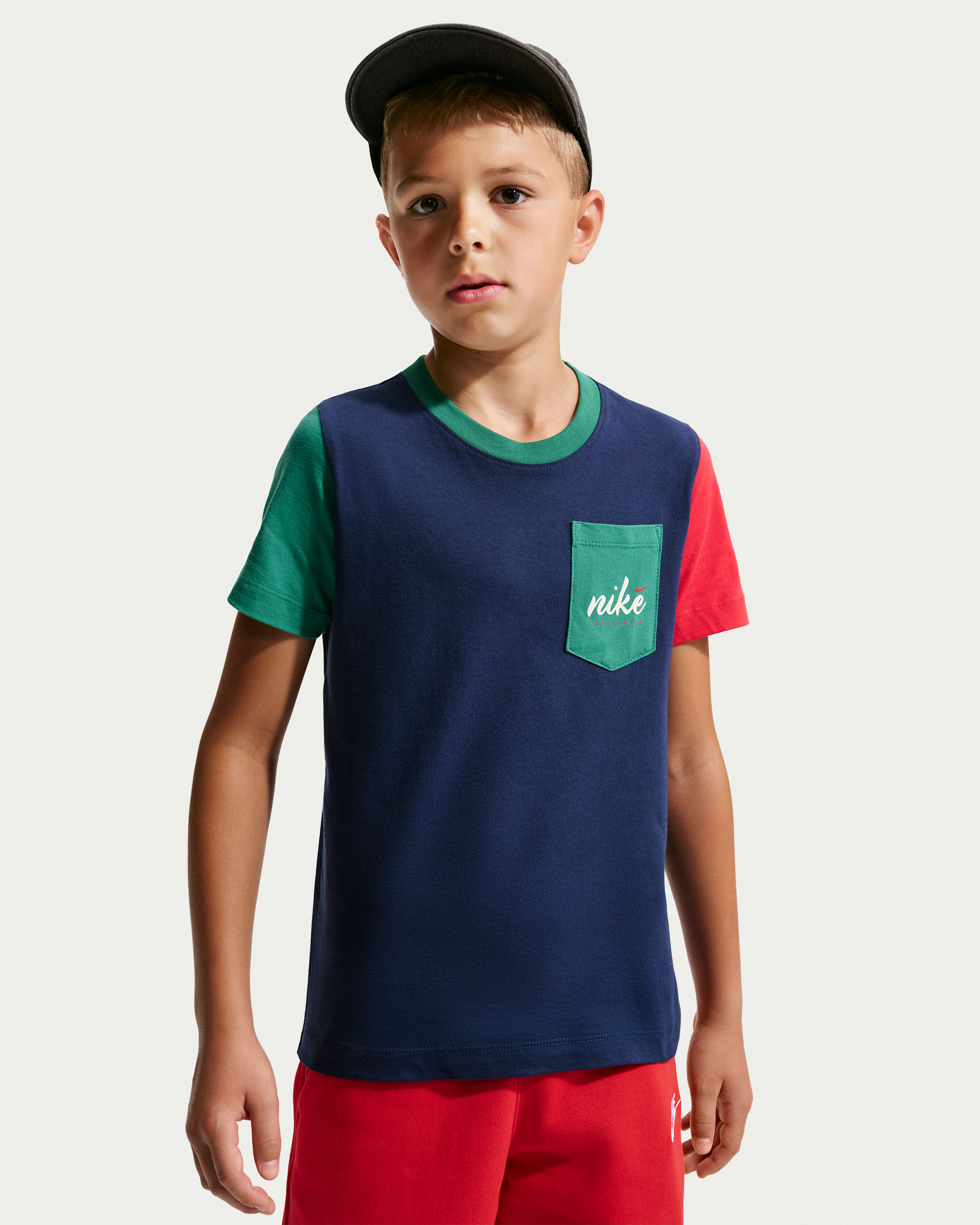 Nike Sportswear Big Kids' T-Shirt - Midnight Navy/Green Noise/Speed Red