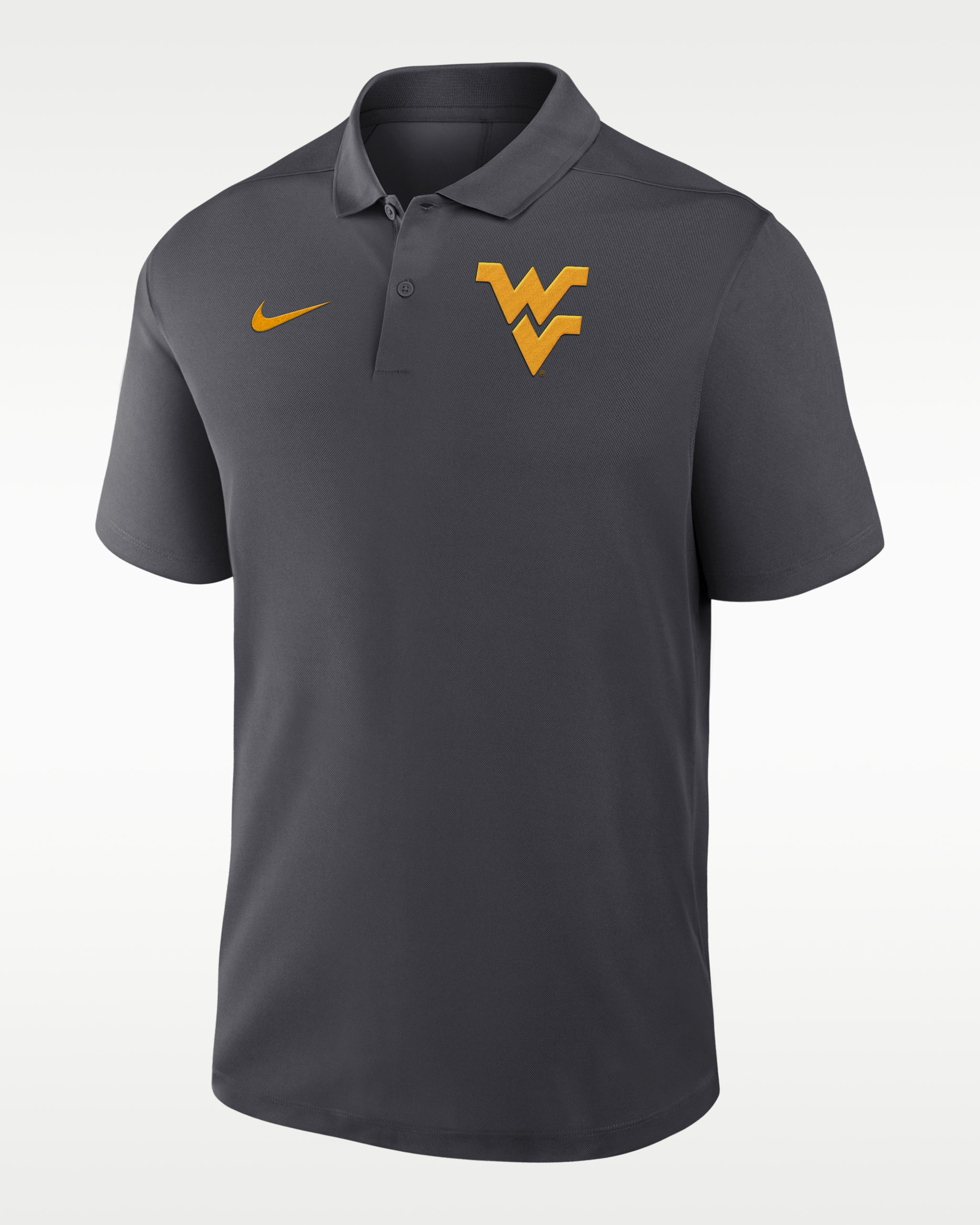 Polo universitario Nike Dri-FIT para hombre West Virginia Primetime Victory Primary Logo - Antracita