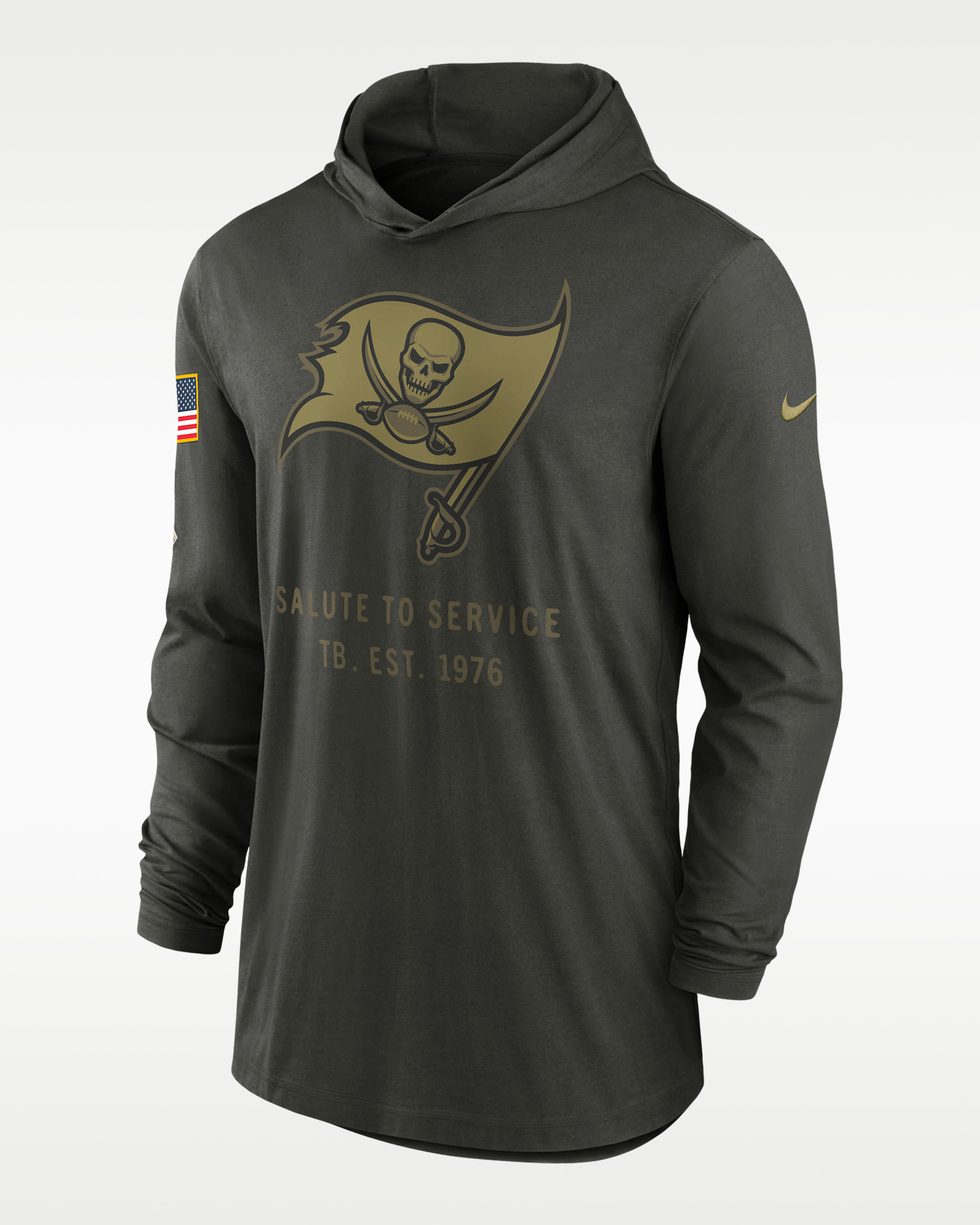 Tampa Bay Buccaneers Salute to Service Sideline Men’s Nike Dri-FIT NFL Long-Sleeve Hooded Top - Forest Green