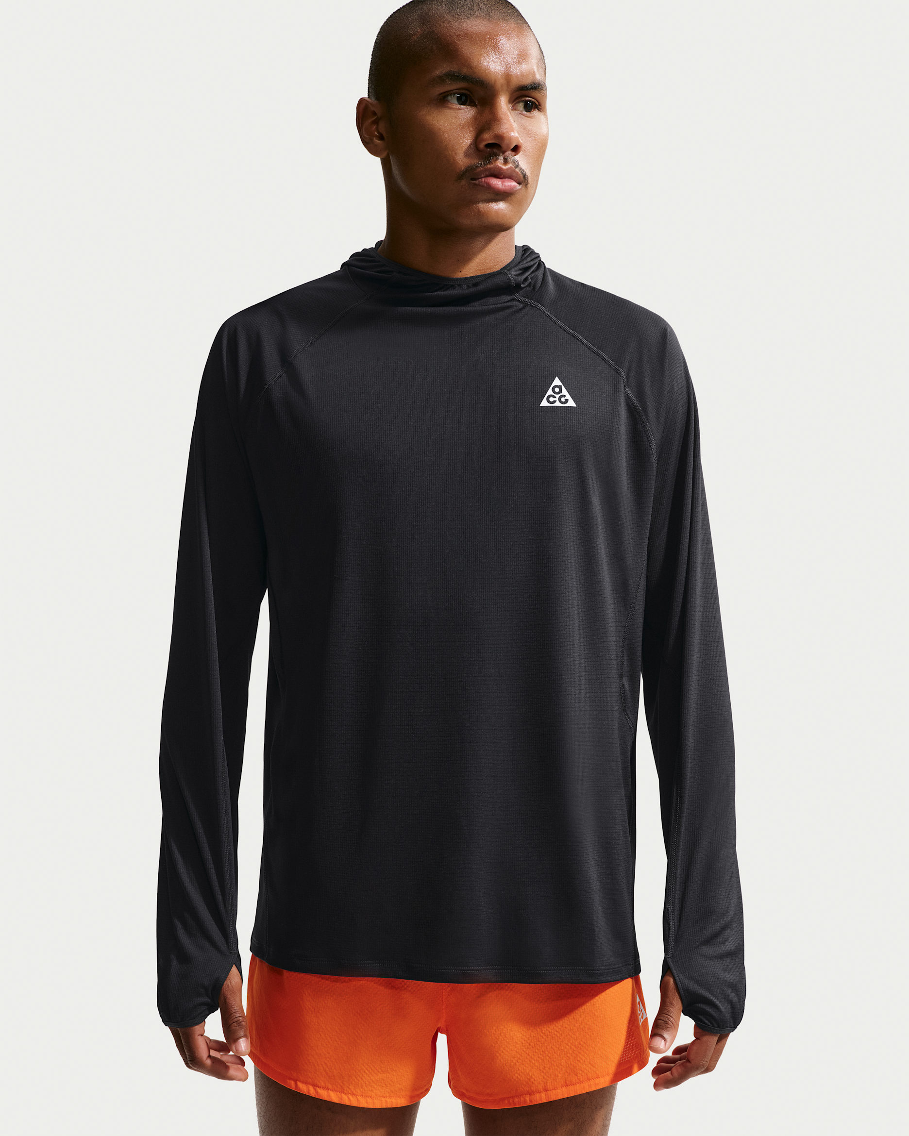 Nike ACG "Solar Chase" Men's Dri-FIT UV Protection Hooded Trail Running Top - Black/Black/Summit White