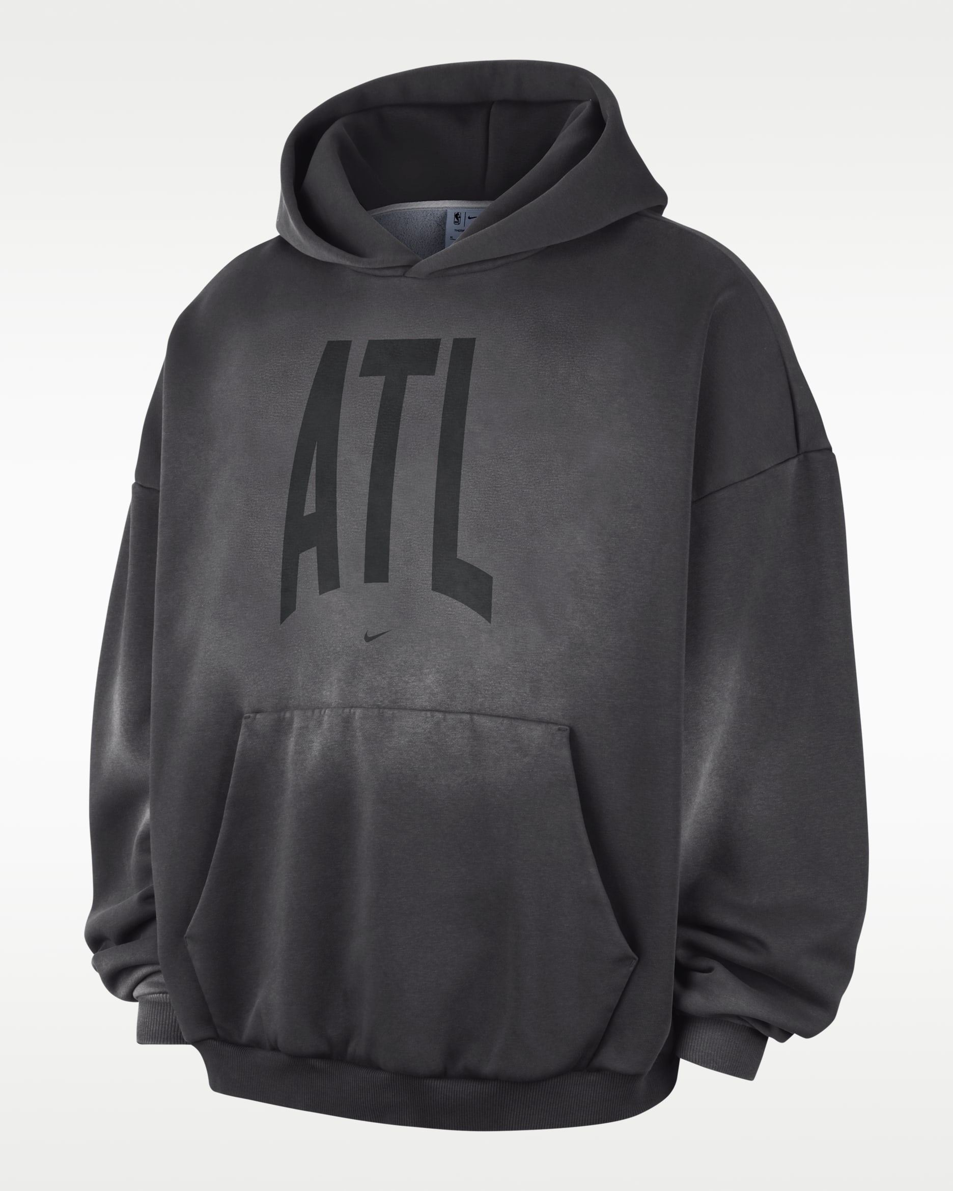 Atlanta Hawks Standard Issue Men's Therma-FIT Fleece Basketball Pullover Hoodie - Dark Charcoal/White/White