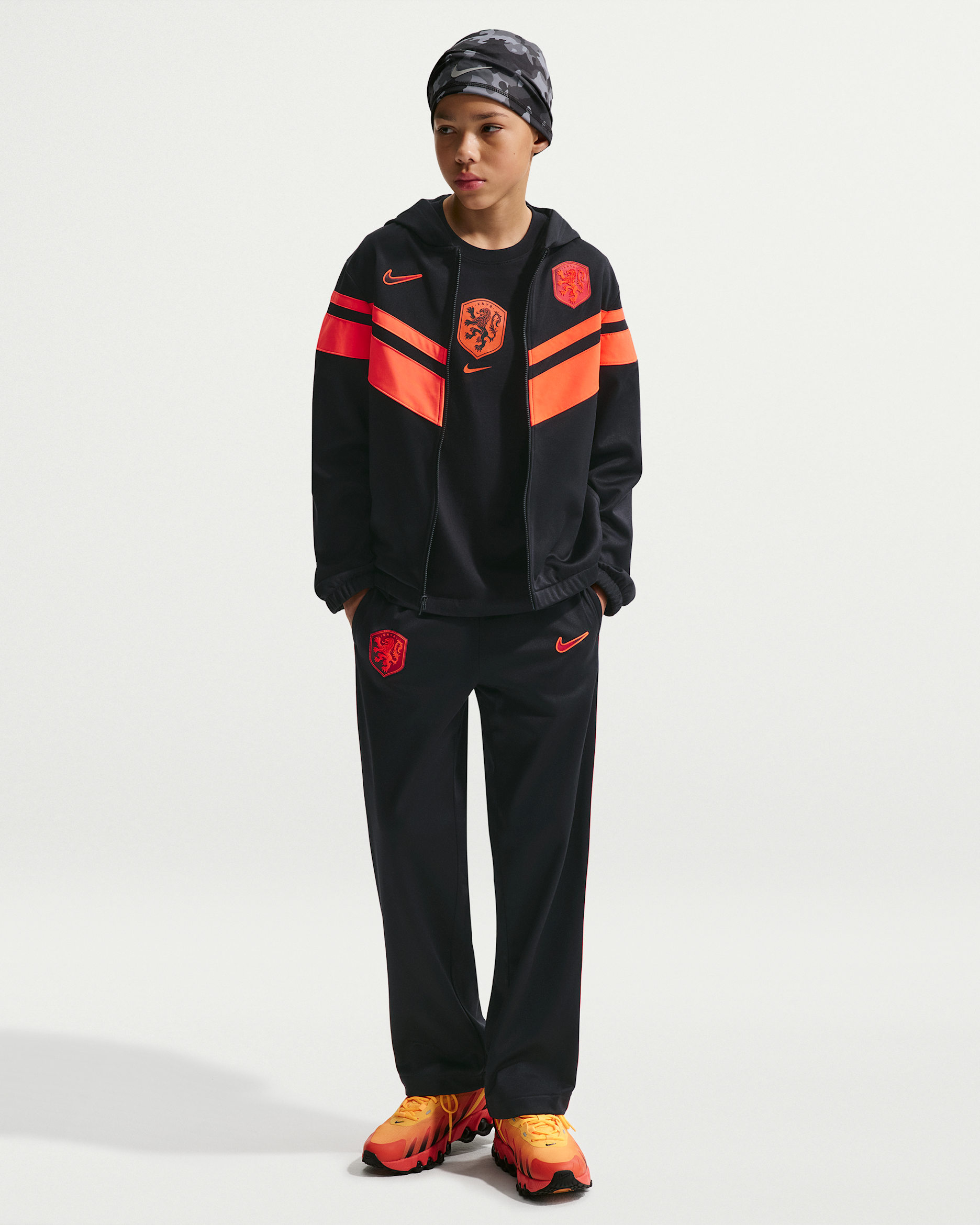 Tuta da calcio con cappuccio Nike Dri-FIT Olanda – Ragazzo/a - Nero/Hyper Crimson/Hyper Crimson