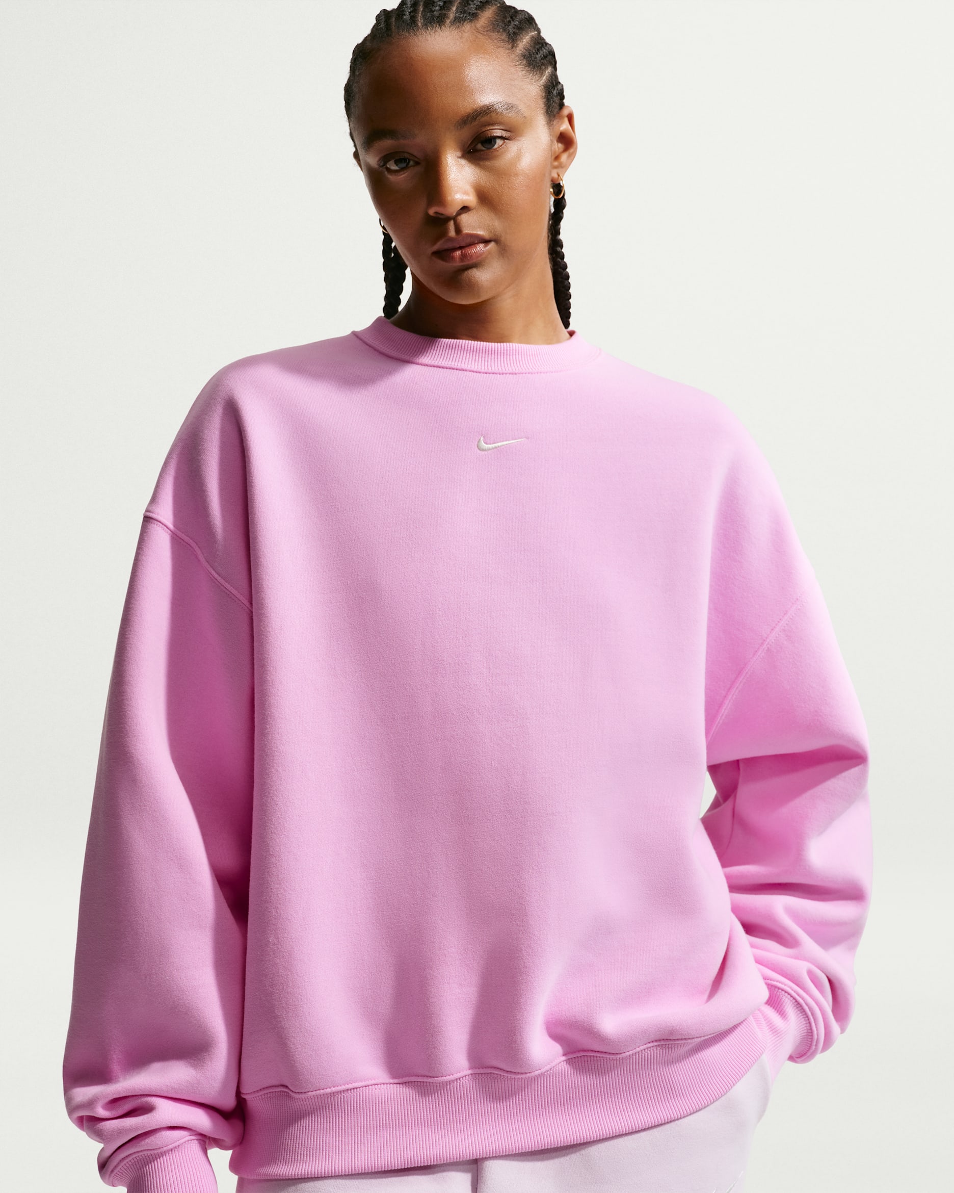 Nike Studio Fleece Medium Weight Women's Oversized Crew - Pink Rise/Sail