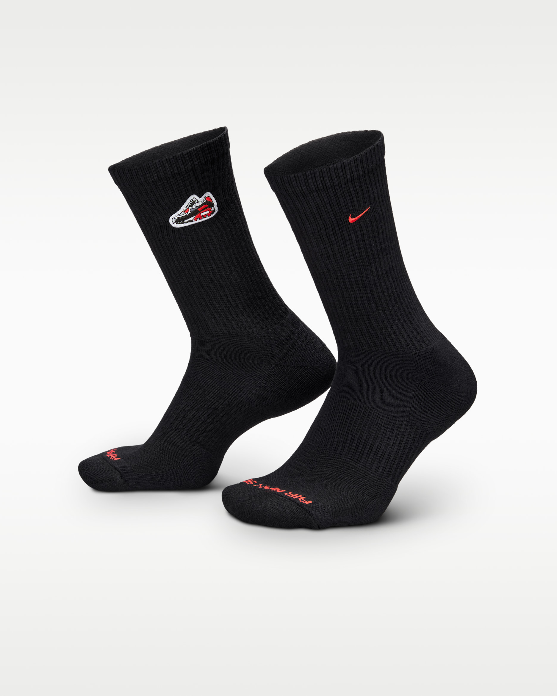 Nike Air Max 90 Everyday Plus Cushioned Crew Socks (1 Pair) - Black/Bright Crimson