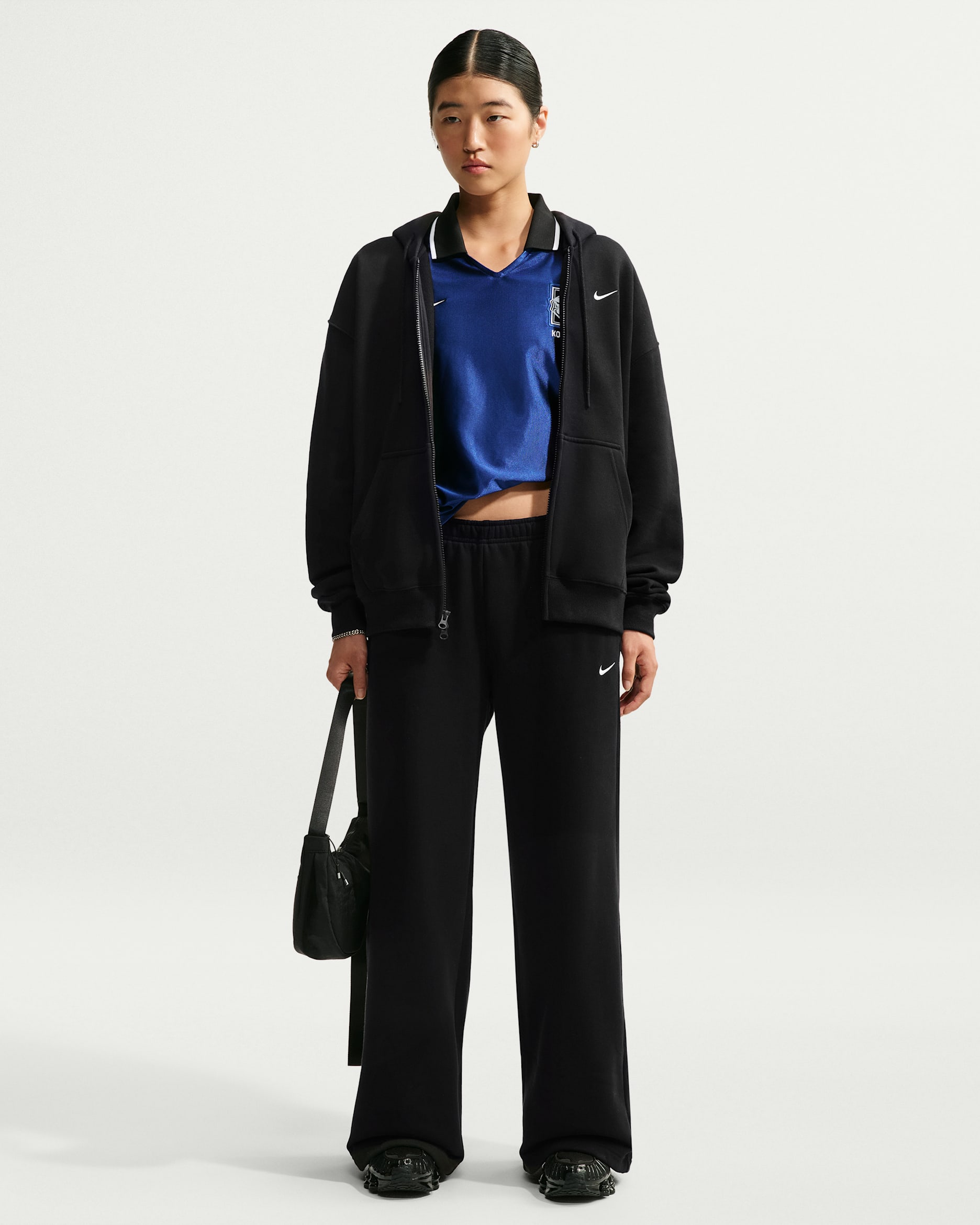 Nike Studio Fleece Medium Weight Women's Mid-Rise Wide-Leg Trousers - Total Black/Sail