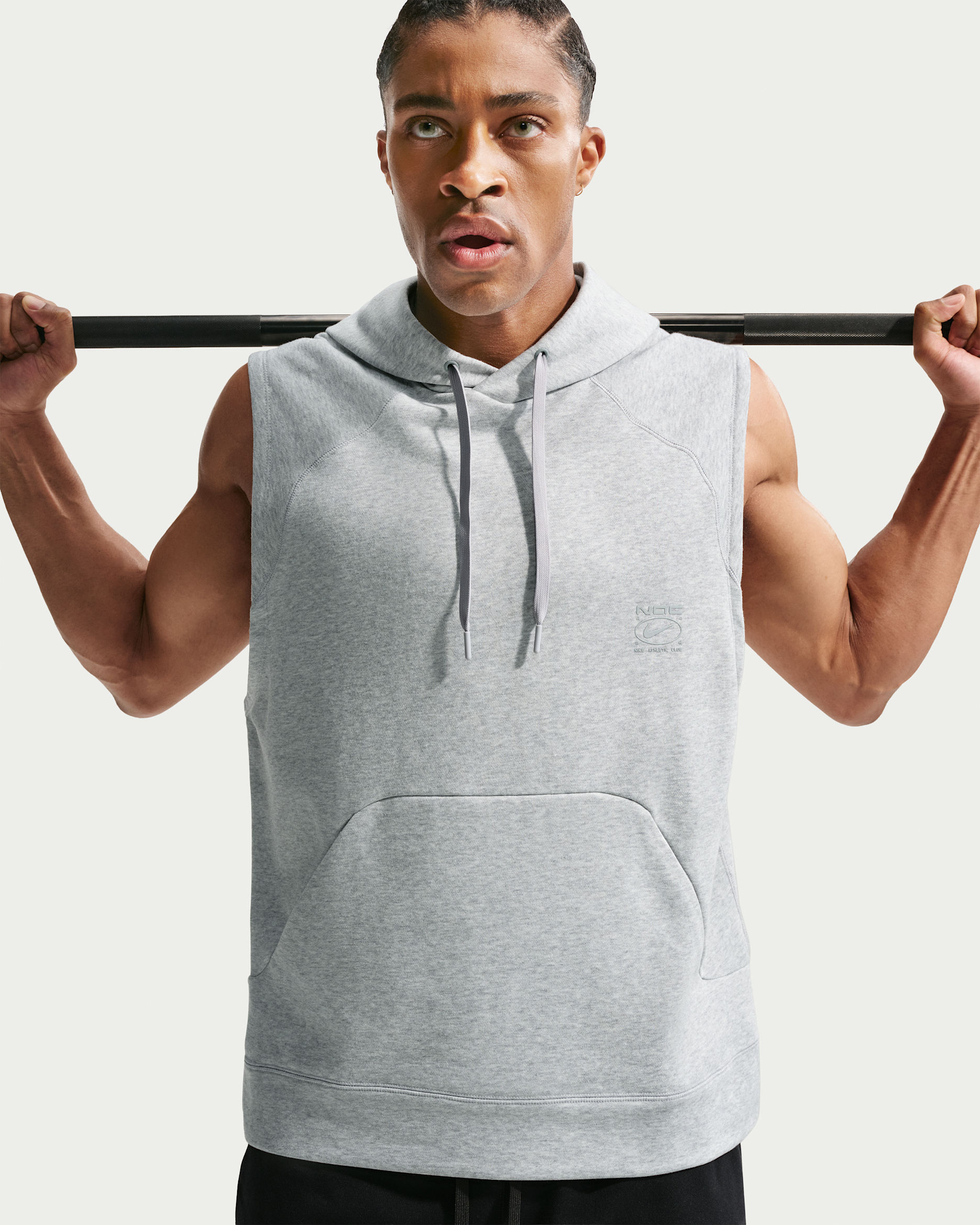 Nike N.A.C. Men's Dri-FIT Fleece Sleeveless Training Hoodie - Light Smoke Grey/Heather/Light Smoke Grey