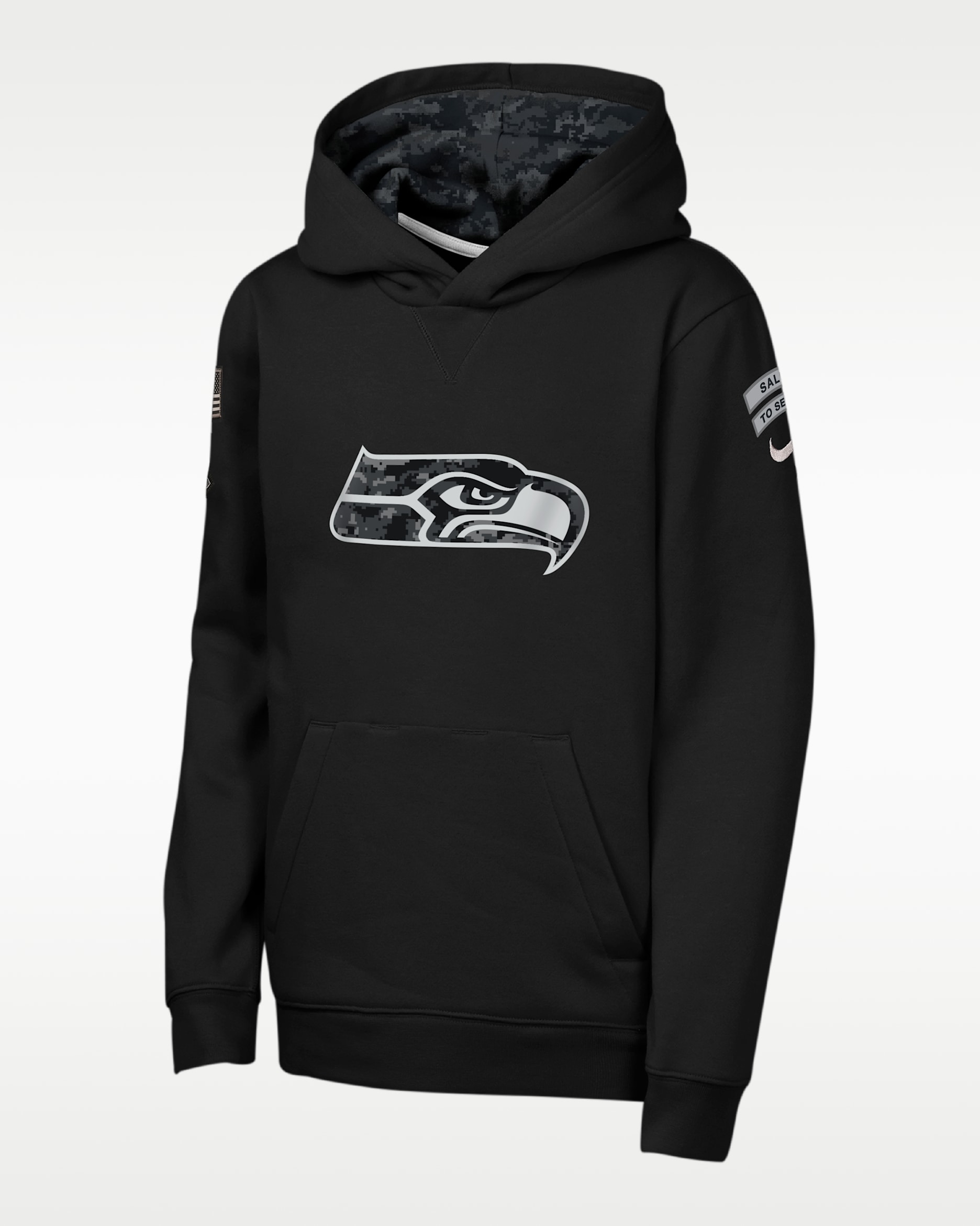 Sudadera con gorro sin cierre Nike de la NFL para niños talla grande Seattle Seahawks Salute to Service Sideline Club - Negro