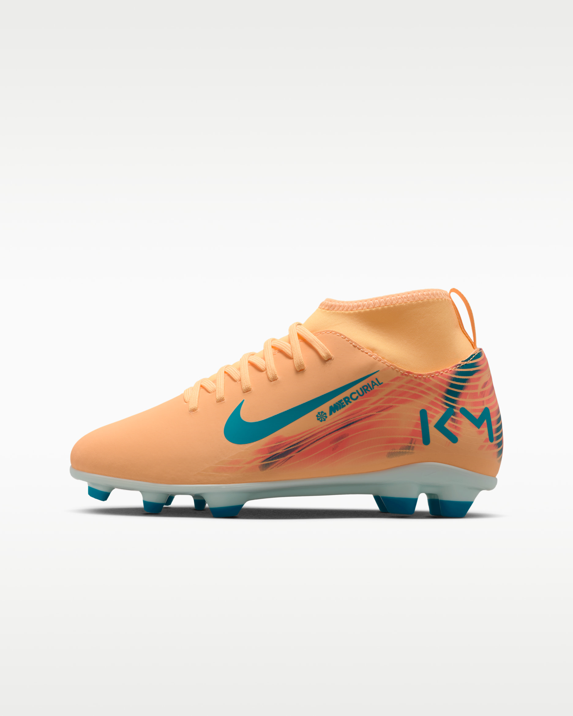 Nike Jr. Mercurial Superfly 10 Club 'Kylian Mbappé' Younger/Older Kids' Multi-Ground High-Top Football Boot - Melon Tint/Igloo/Neo Turquoise